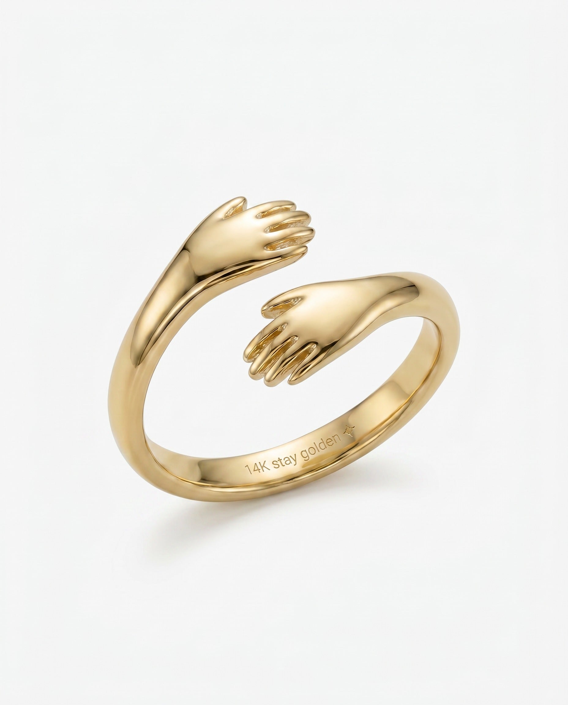 14K Solid Gold Hug Ring: Adjustable Friendship Jewelry