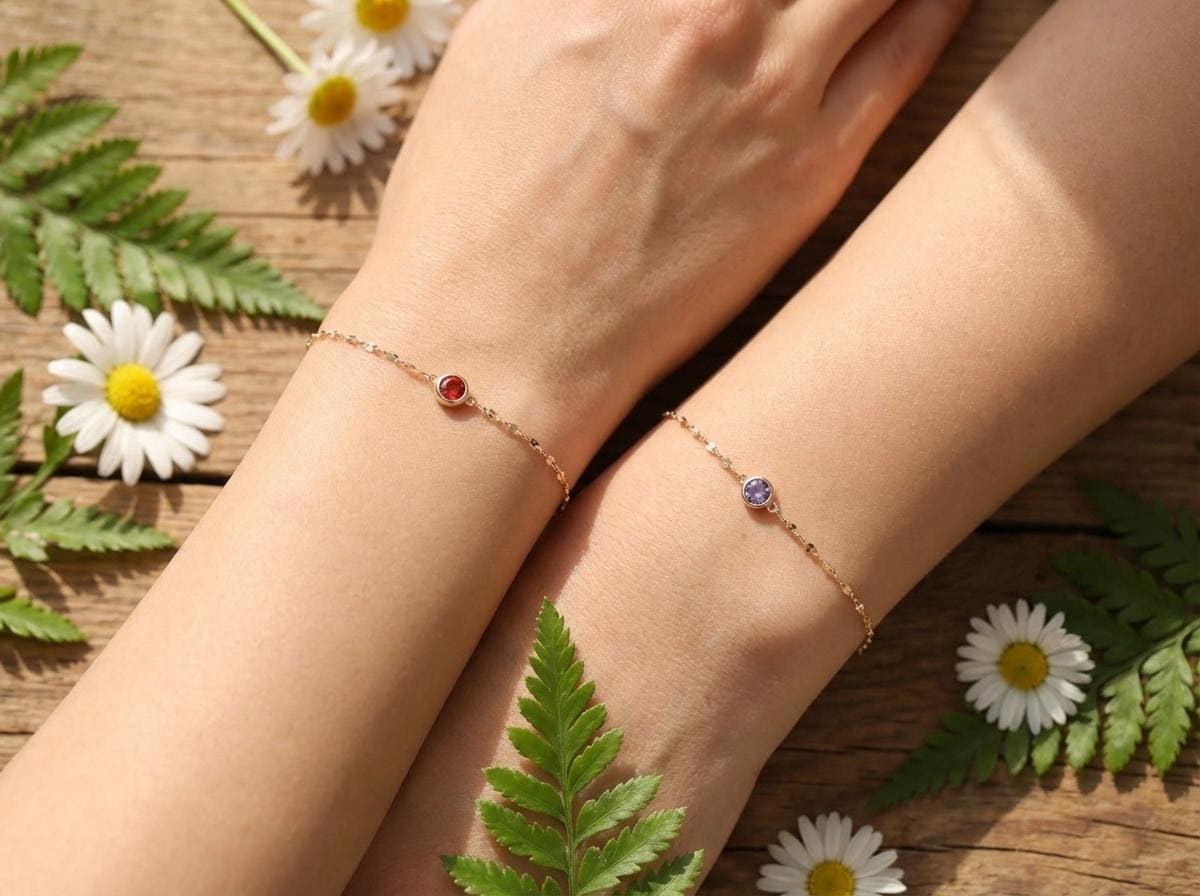 Birth Stone Bracelet – 14K Solid Gold Grandma Bracelet, Couple Bracelet, Custom Gift for 16th Birthday or Anniversary