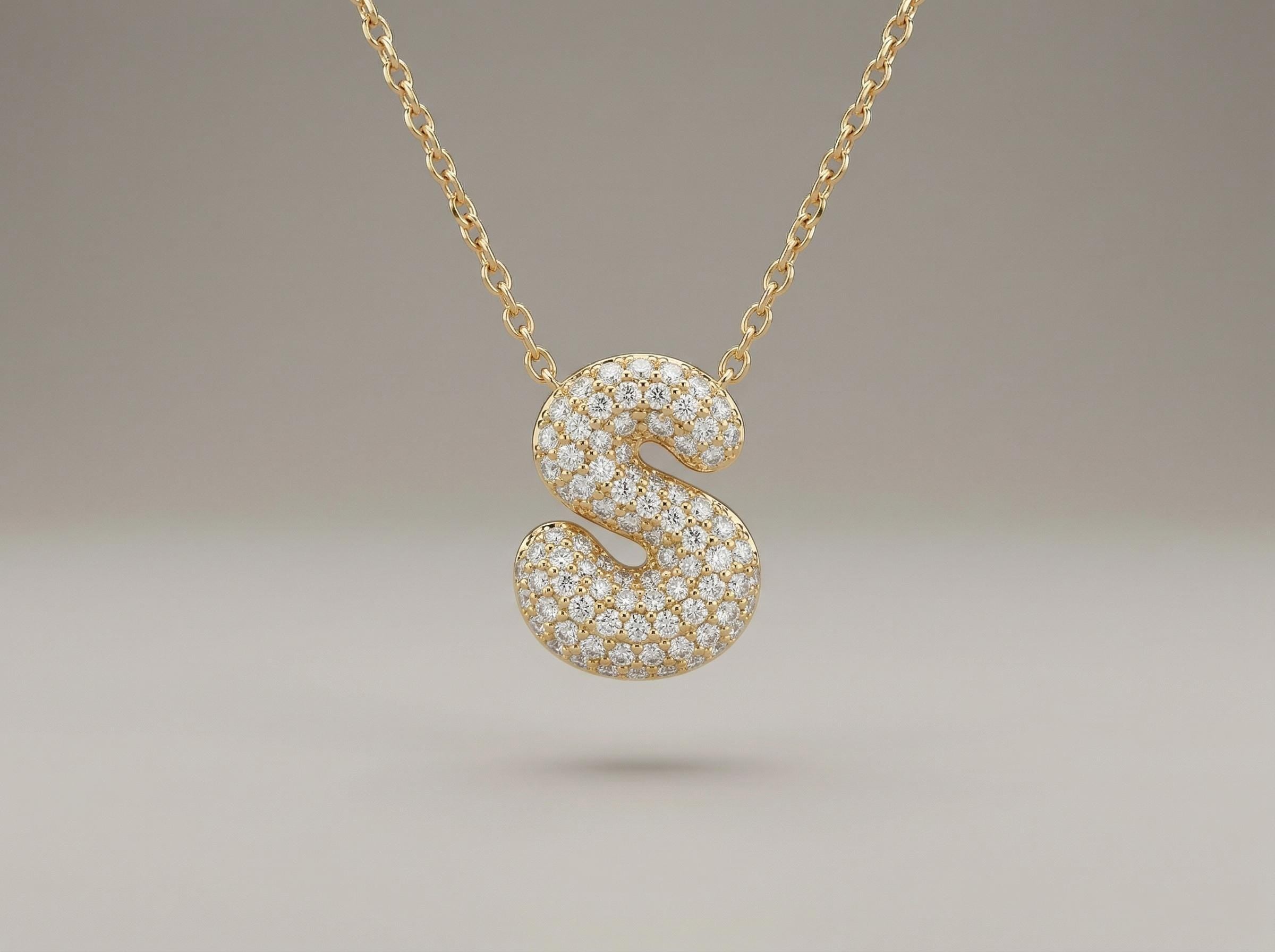 3D Bubble Initial Necklace, Personalized Name Necklace, Puffy Letter Charm, Dainty Gold Initial Jewelry, Gift for Mom