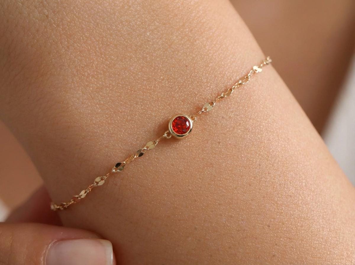 14K Gold January Custom Birthstone Bracelet – Twisted Chain Style