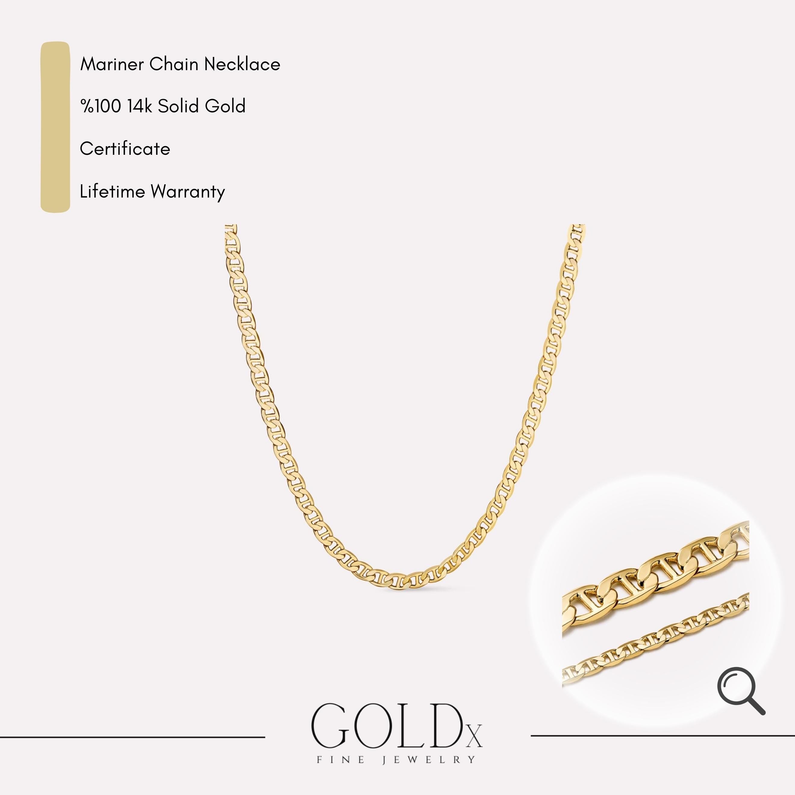 14K Gold Mariner Link Chain Necklace: Handmade 5mm Gold Jewelry