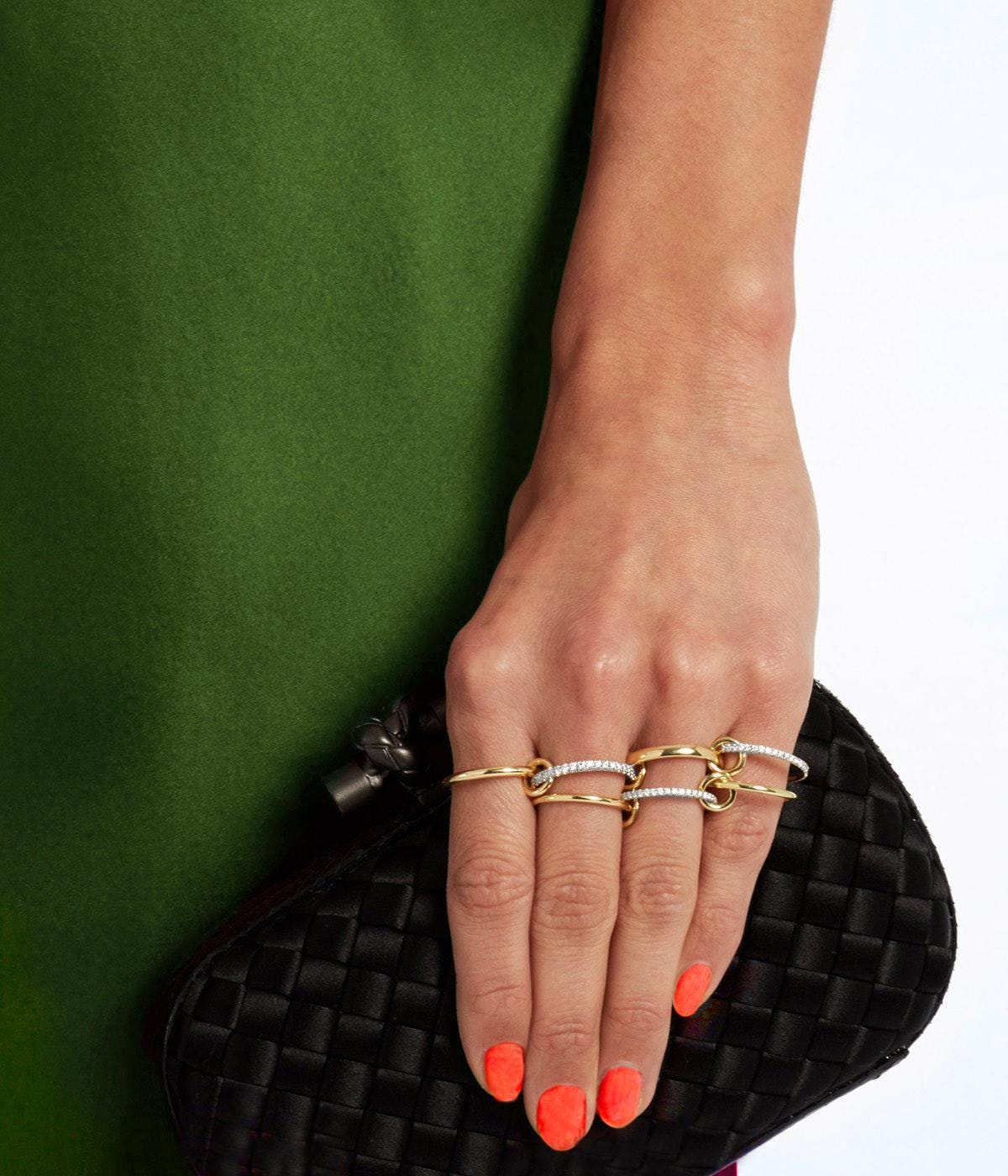 14K Gold Multi-Link Rings, Two-Tone Interlocking Stackable Ring Set, Chunky Statement Jewelry, Linked Gold Bands, Eternity Connector Rings