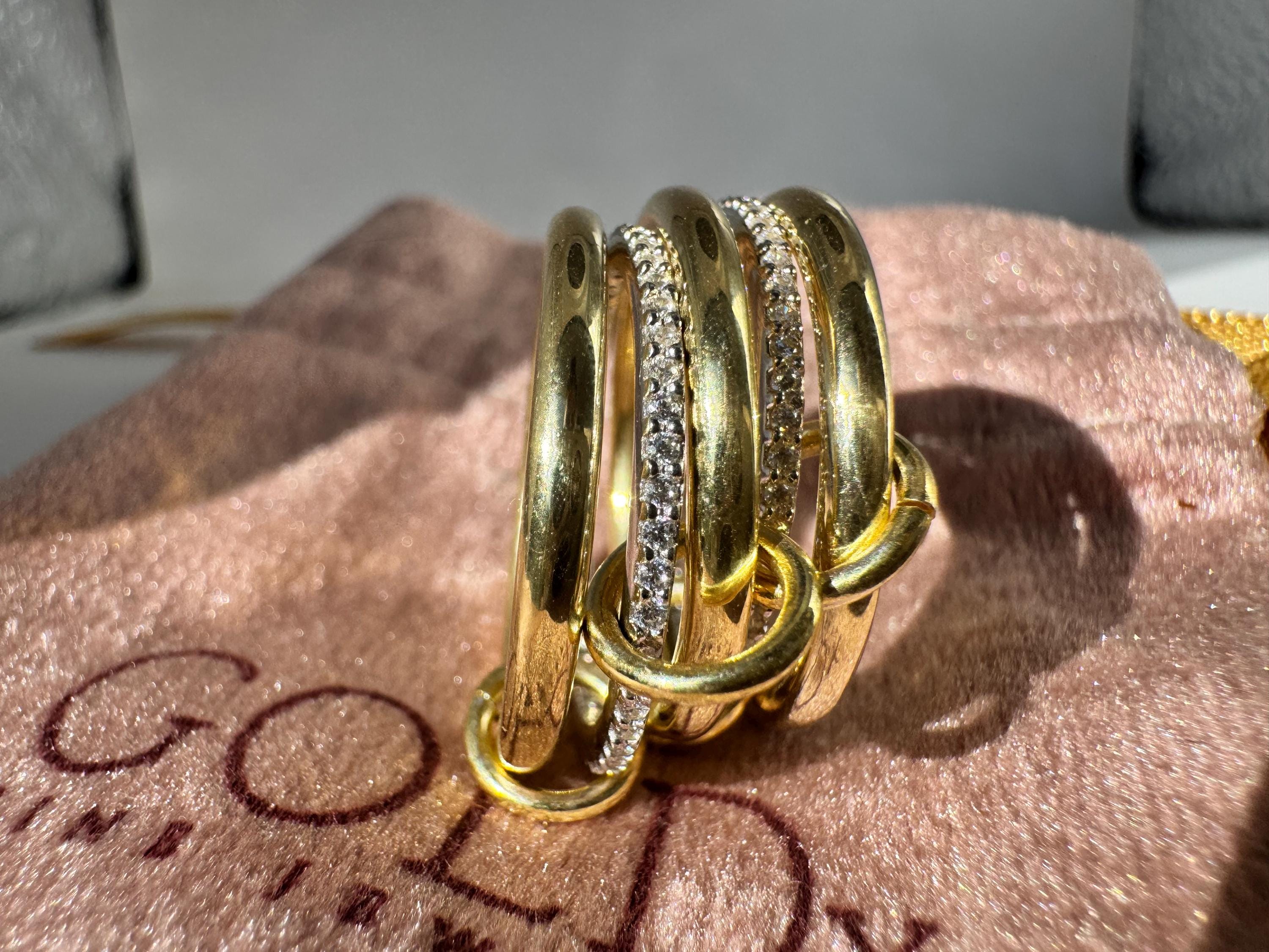 14K Gold Multi-Link Rings, Two-Tone Interlocking Stackable Ring Set, Chunky Statement Jewelry, Linked Gold Bands, Eternity Connector Rings