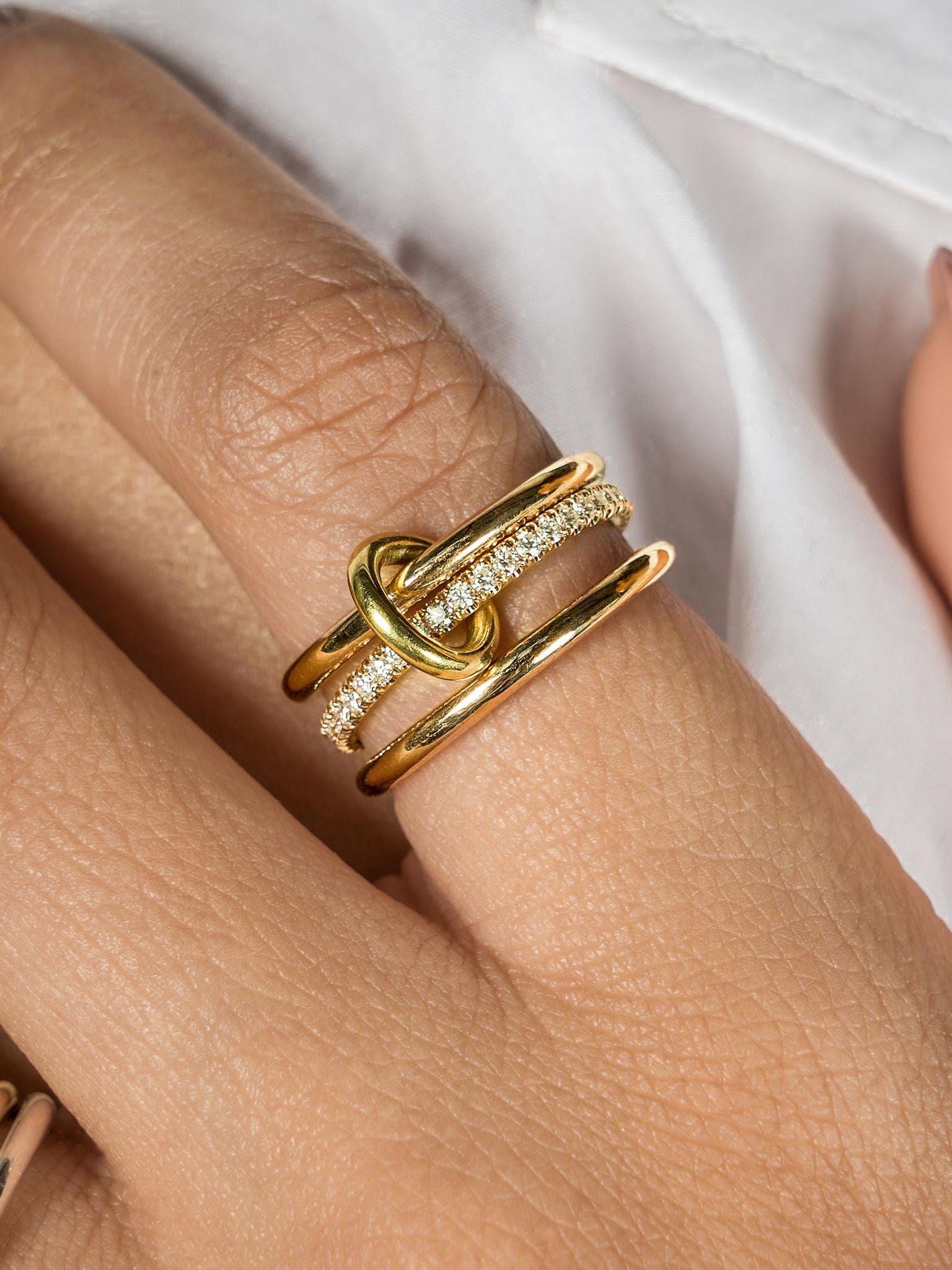14K Gold Statement Ring, 18K Gold Multi Link Connected Ring, Gold Linked Ring Set, Statement Eternity Ring, Interlocking Silver Y2K Rings