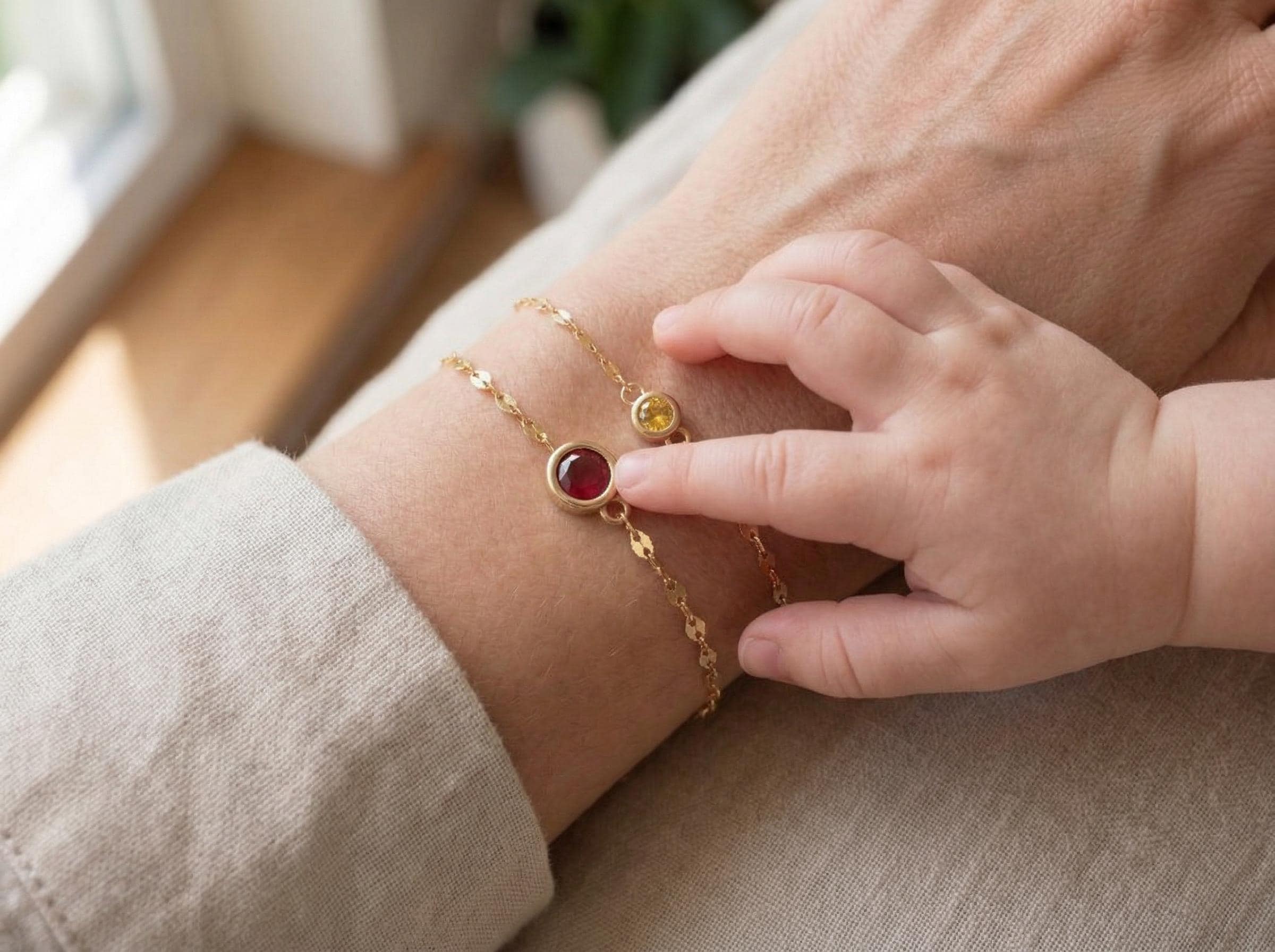 14K Solid Gold Family Birthstone Bracelet, Mom Birthstone Bracelet, Mother Child Bracelet, Personalized Birthstone Jewelry Gift