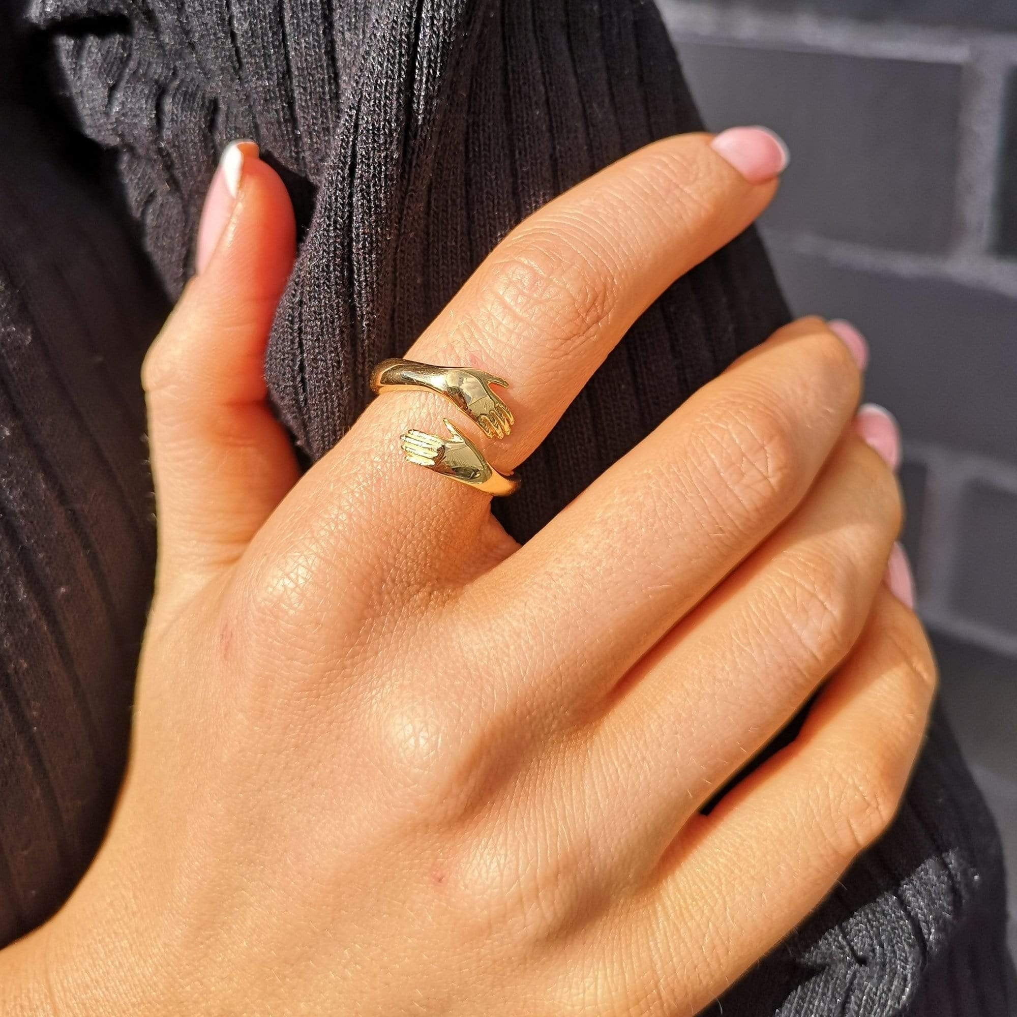 14K Solid Gold Hug Ring: Adjustable Friendship Jewelry