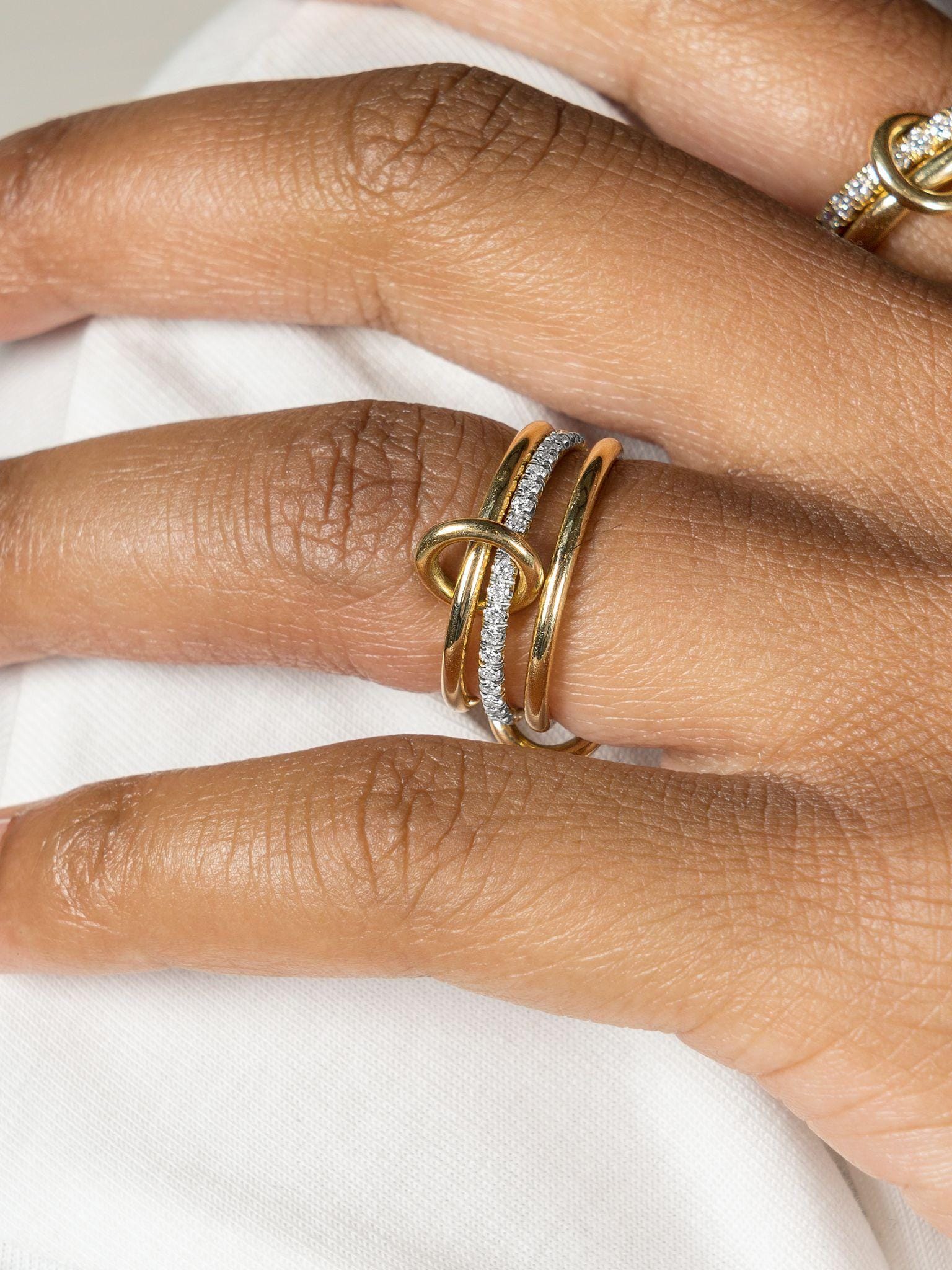 14K Solid Gold Linked Ring • Multi Band Statement Eternity Ring • Yellow White Gold Trio Ring • Custom Real Gold Interlocking Rings