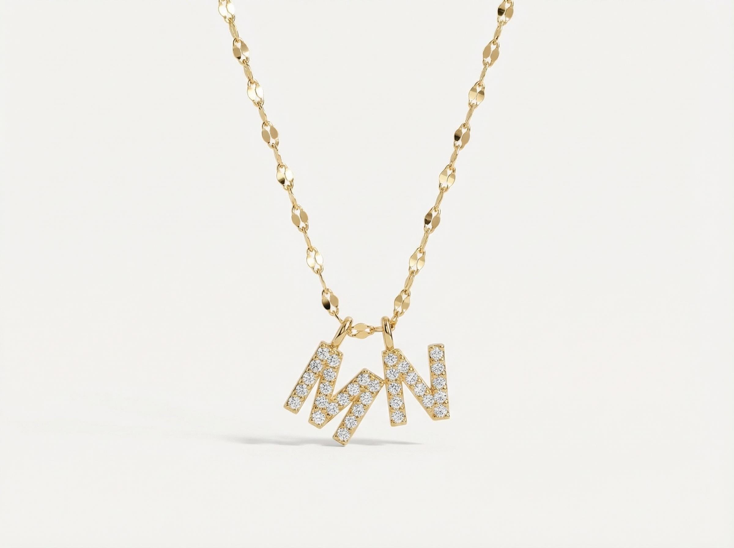 14K Solid Gold Multi Initial Necklace – Custom Double Letter Necklace, Personalized Gold Name Jewelry, Dainty Everyday Gift for Her