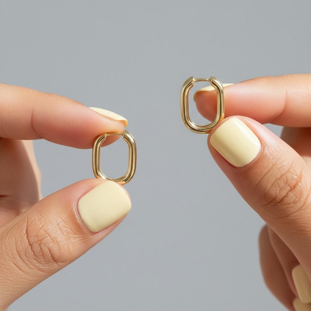 14K Solid Gold Oval Hoop Earrings: Chunky Huggie Dangle