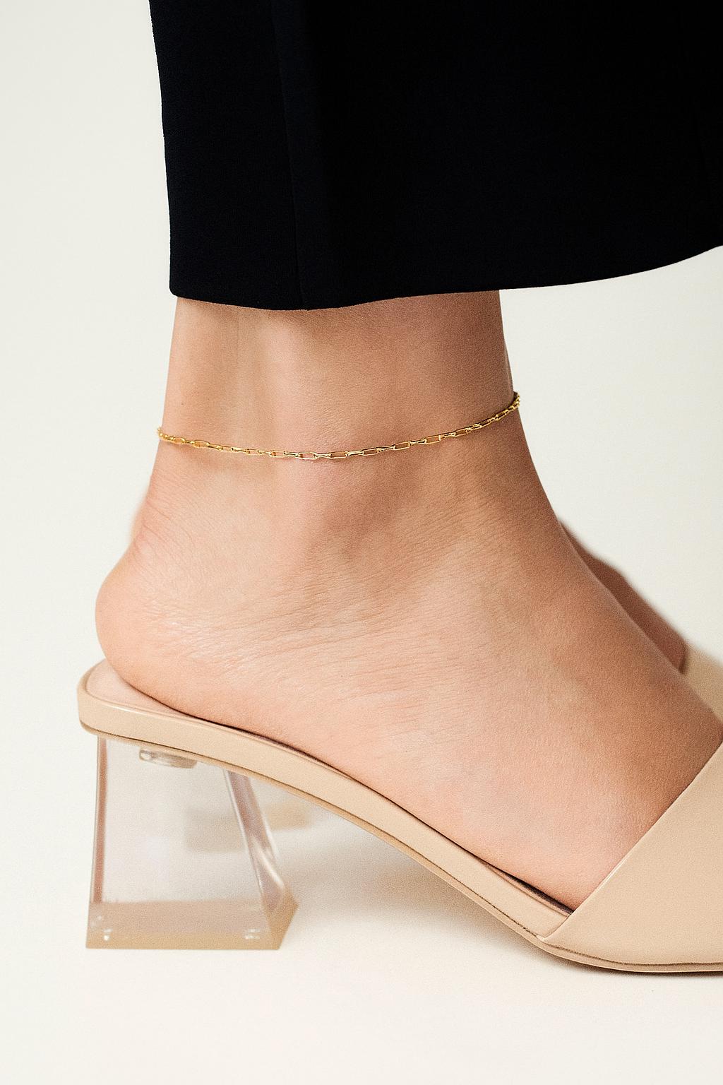 14K Solid Gold Paper Clip Anklet: Dainty Minimalist Chain