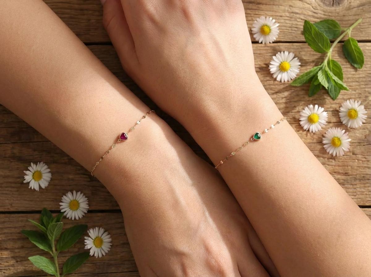 14K Solid Gold Twisted Bracelet with Ruby – Mirror or Sun Star Chain – July Birthstone Gift