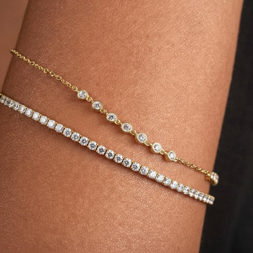 14K Solid Gold or Sterling Silver Tennis Bracelet | 3mm Round Cut CZ Diamonds | Dainty Minimalist Bracelet, Everyday Jewelry Gift