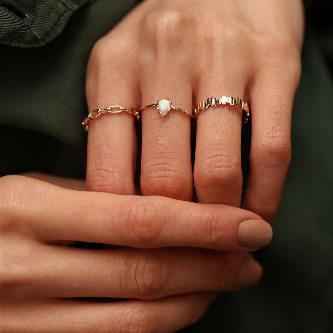 Opal Ring in 14K Solid Gold, Dainty Opal Ring, October Birthstone Ring, Promise Ring, Gift for Her, Minimalist Pear Opal Ring
