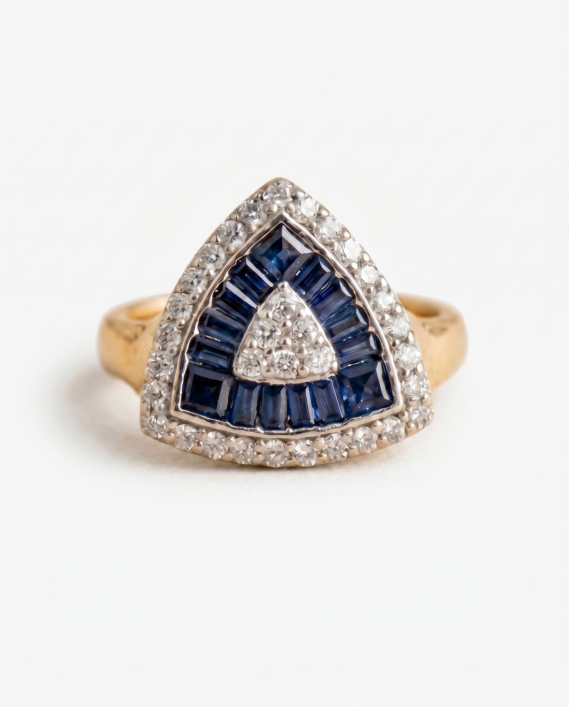 Sapphire Ring 14K Solid Gold, Triangle Baguette Sapphire Ring, September Birthstone Gift, Gold Statement Ring, Fine Jewelry