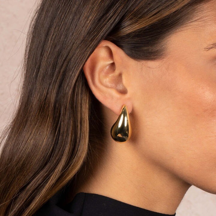 14k Gold Teardrop Earrings • Drop Earrings • Chunky Dome Hoop Earrings • Hailey Earrings • y2k Hoop • GOLDx