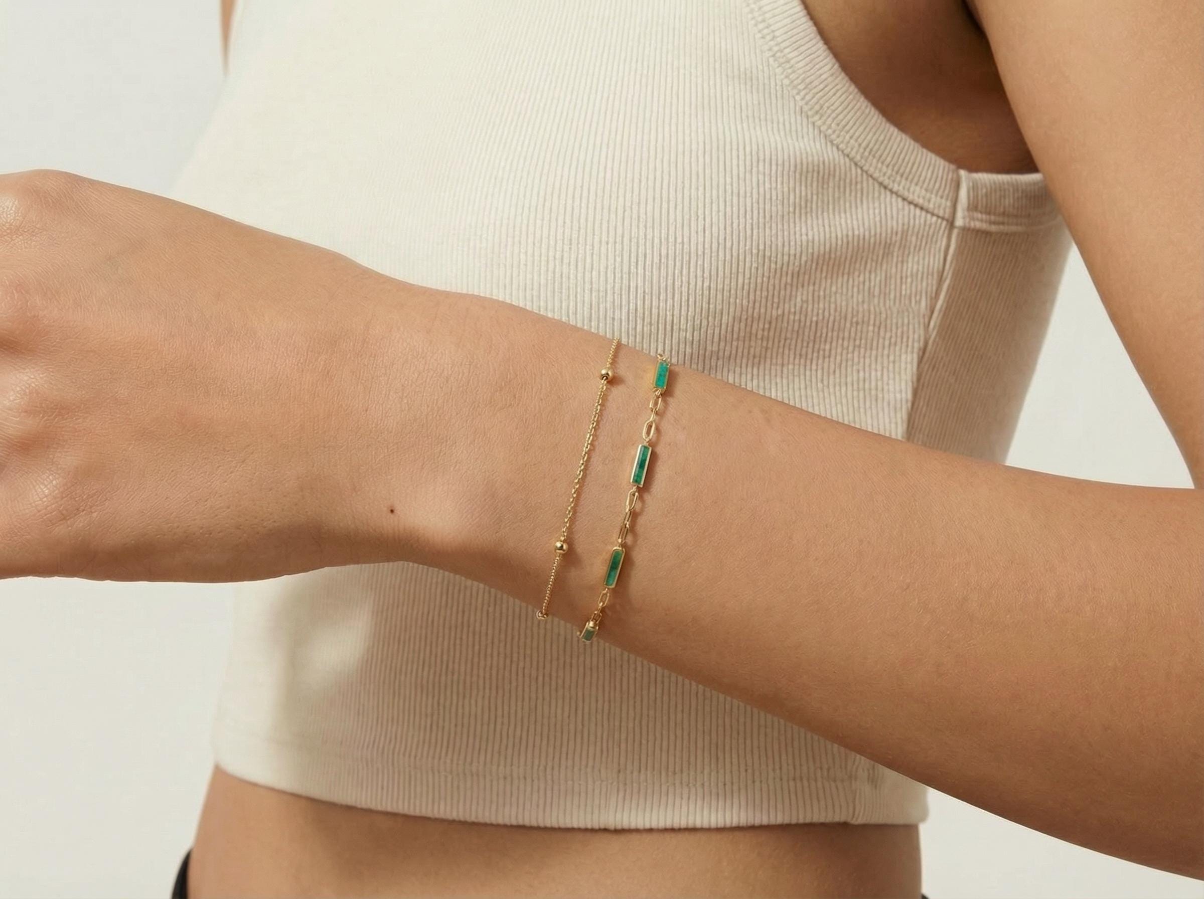 14k Solid Gold Ball Chain Bracelet: Minimalist Satellite Necklace