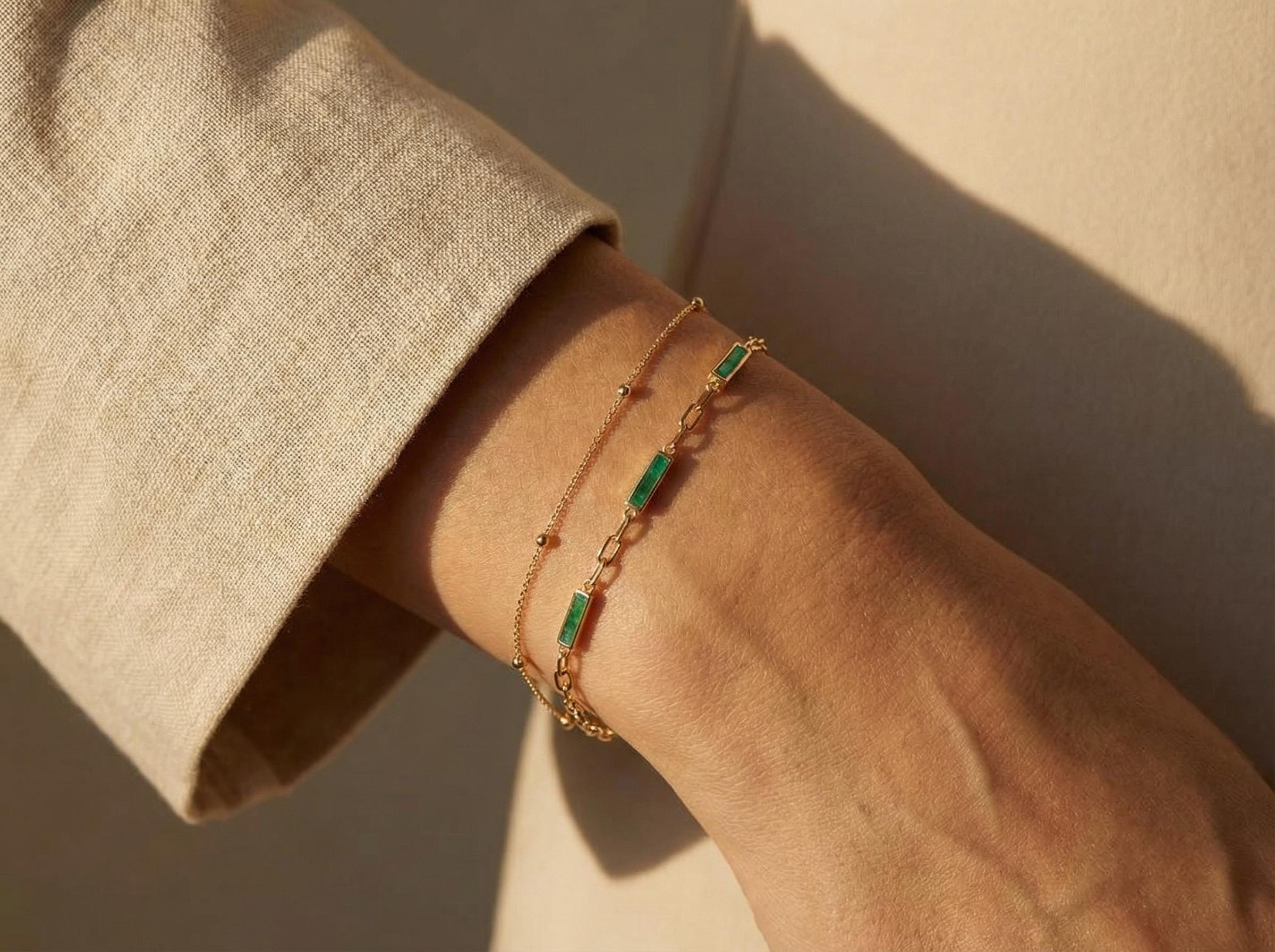 14k Solid Gold Ball Chain Bracelet: Minimalist Satellite Necklace