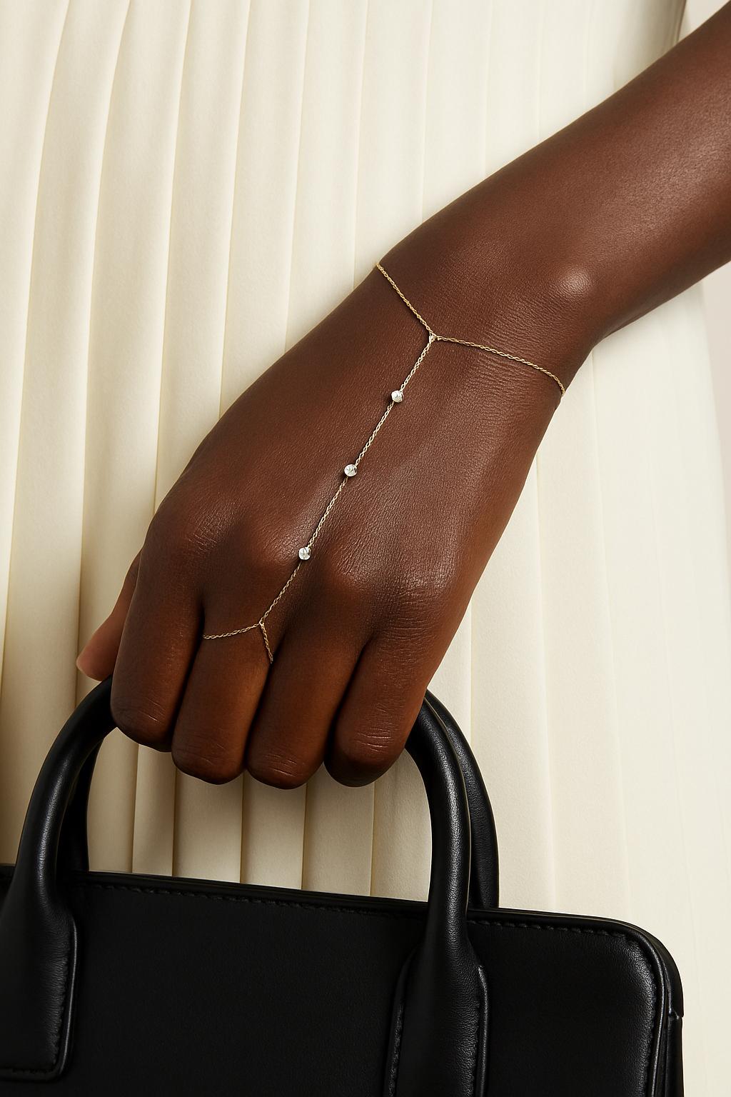 14k Solid Gold Slave Bracelet • Gold Hand Chain Jewelry • Ring to Bracelet • Solid Gold Handlet Bracelet