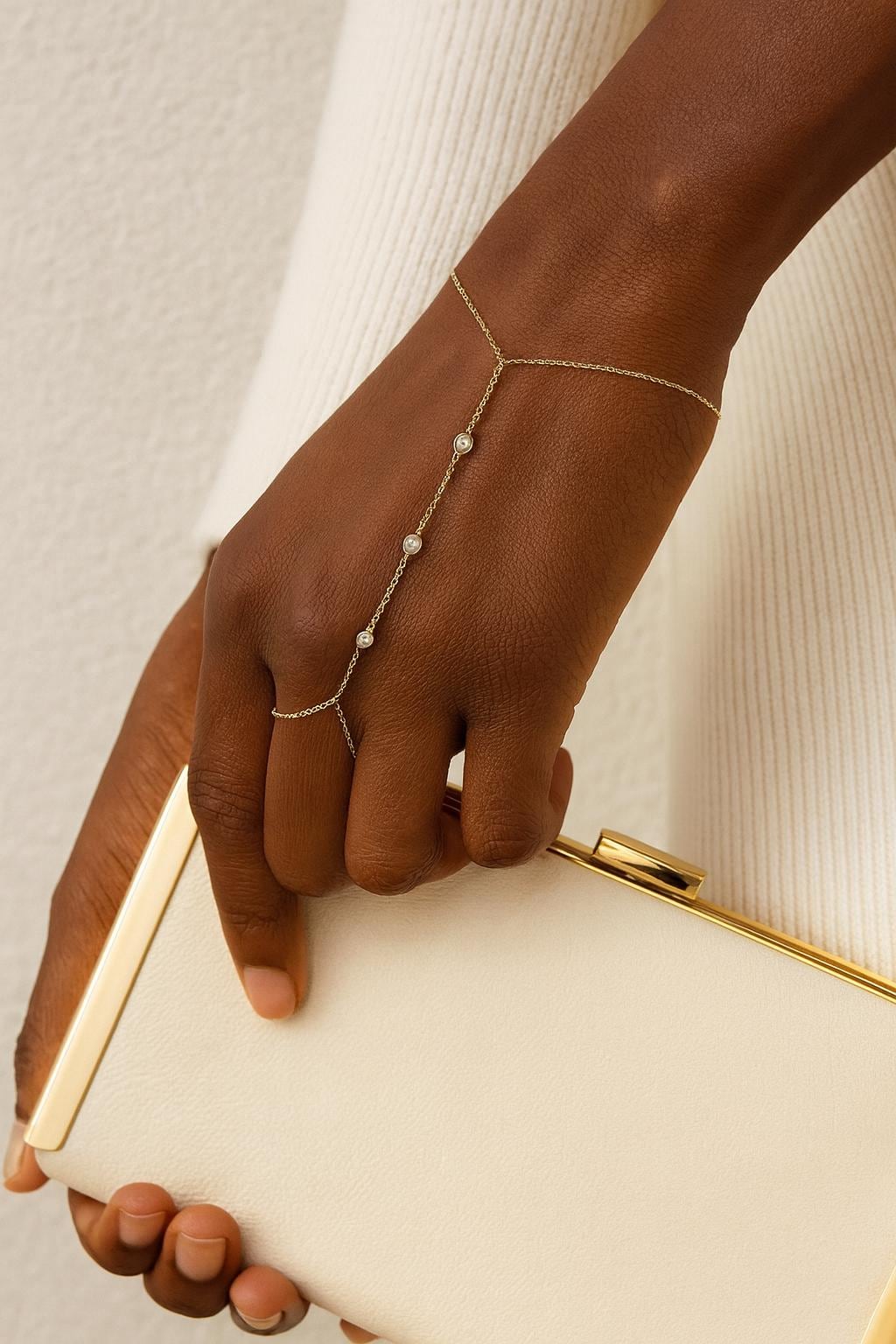 14k Solid Gold Slave Bracelet • Gold Hand Chain Jewelry • Ring to Bracelet • Solid Gold Handlet Bracelet