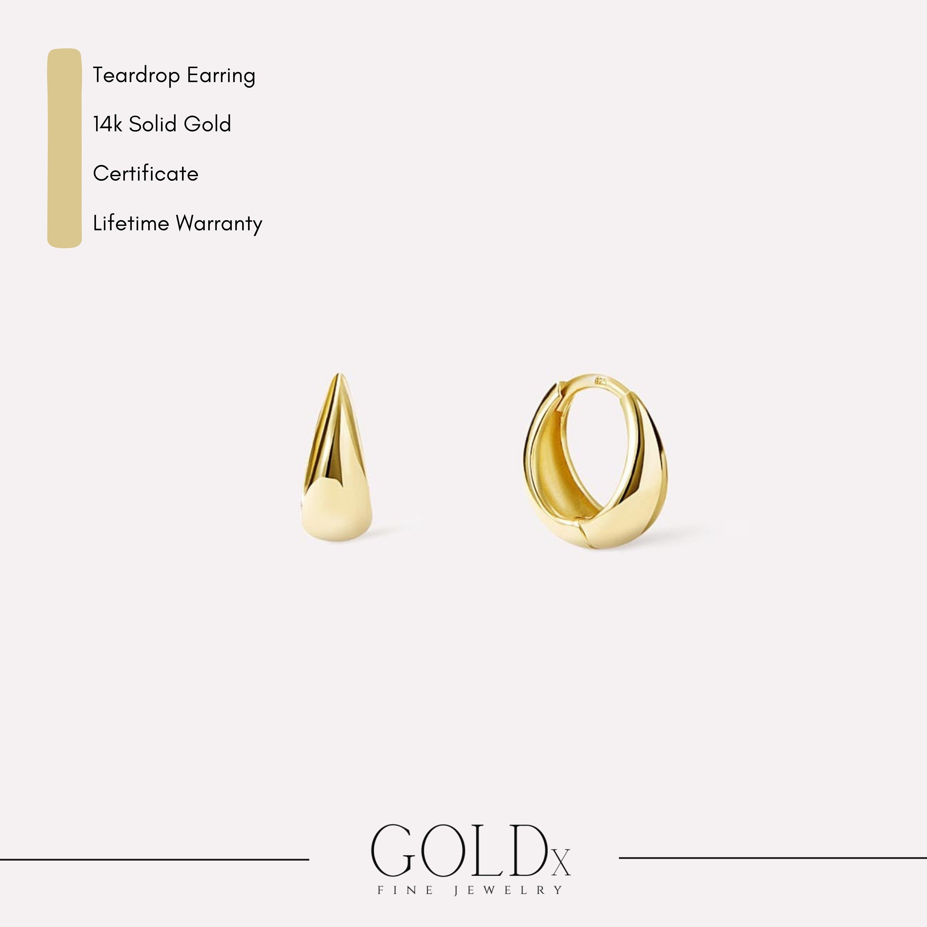 14k Solid Gold Teardrop Huggie Hoop Earrings