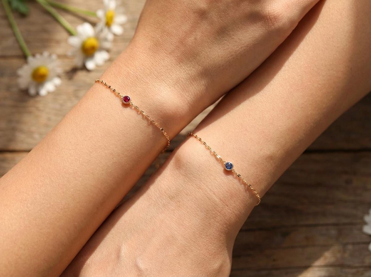 Custom Birthstone Jewelry Gift – 14K Gold Bracelet for Mom, Wife, or Daughter
