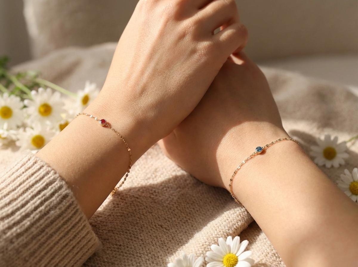 Custom Birthstone Jewelry Gift – 14K Gold Bracelet for Mom, Wife, or Daughter
