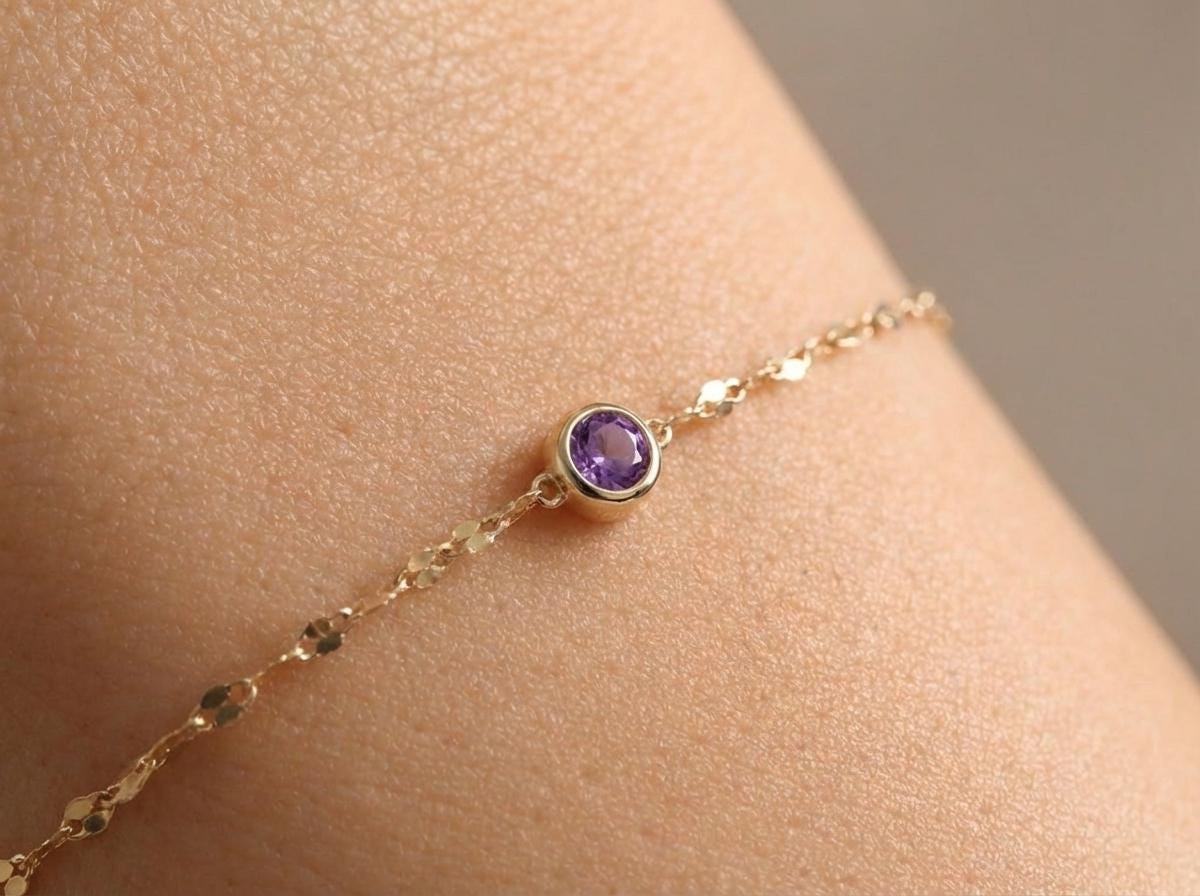 Custom Birthstone Jewelry Gift – 14K Gold Bracelet for Mom, Wife, or Daughter