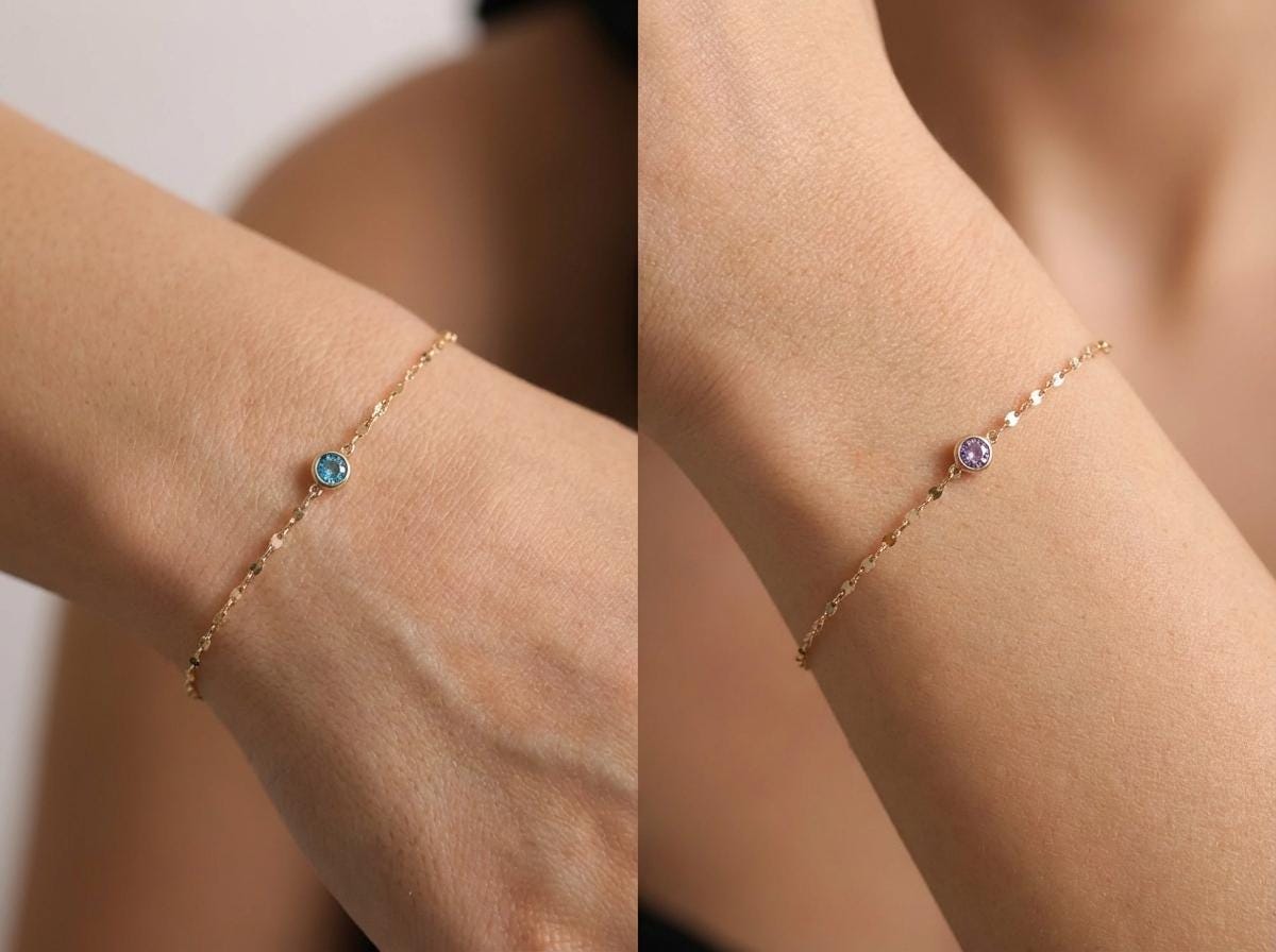 Custom Birthstone Jewelry Gift – 14K Gold Bracelet for Mom, Wife, or Daughter