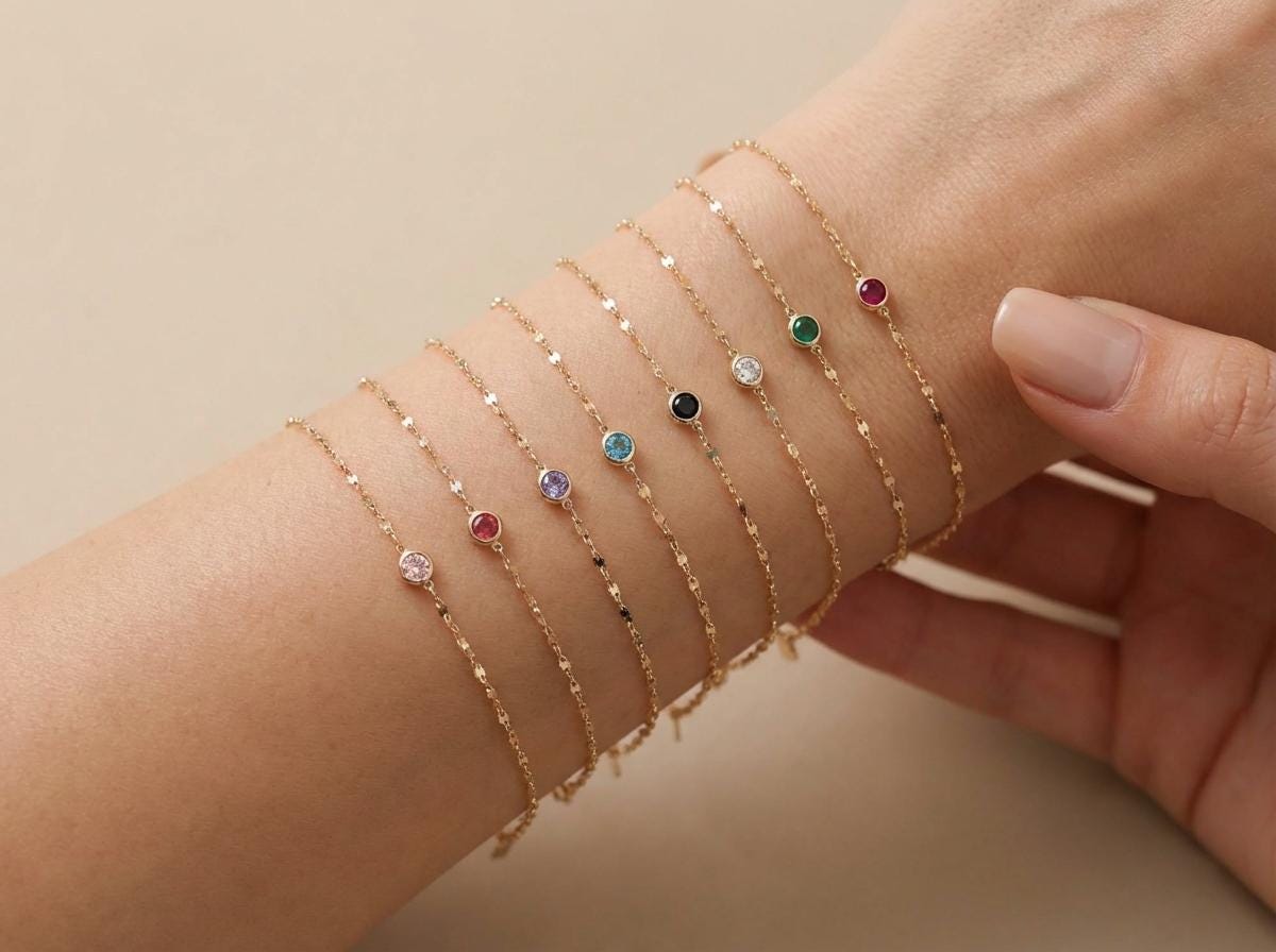 Custom Birthstone Jewelry Gift – 14K Gold Bracelet for Mom, Wife, or Daughter