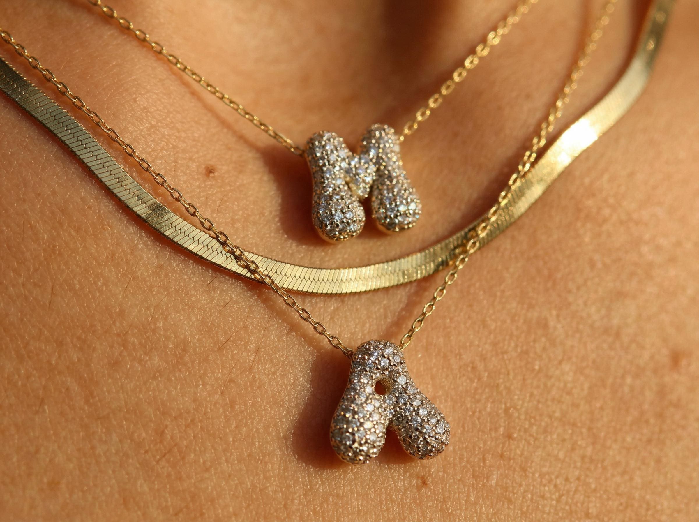 3D Bubble Initial Necklace, Personalized Name Necklace, Puffy Letter Charm, Dainty Gold Initial Jewelry, Gift for Mom
