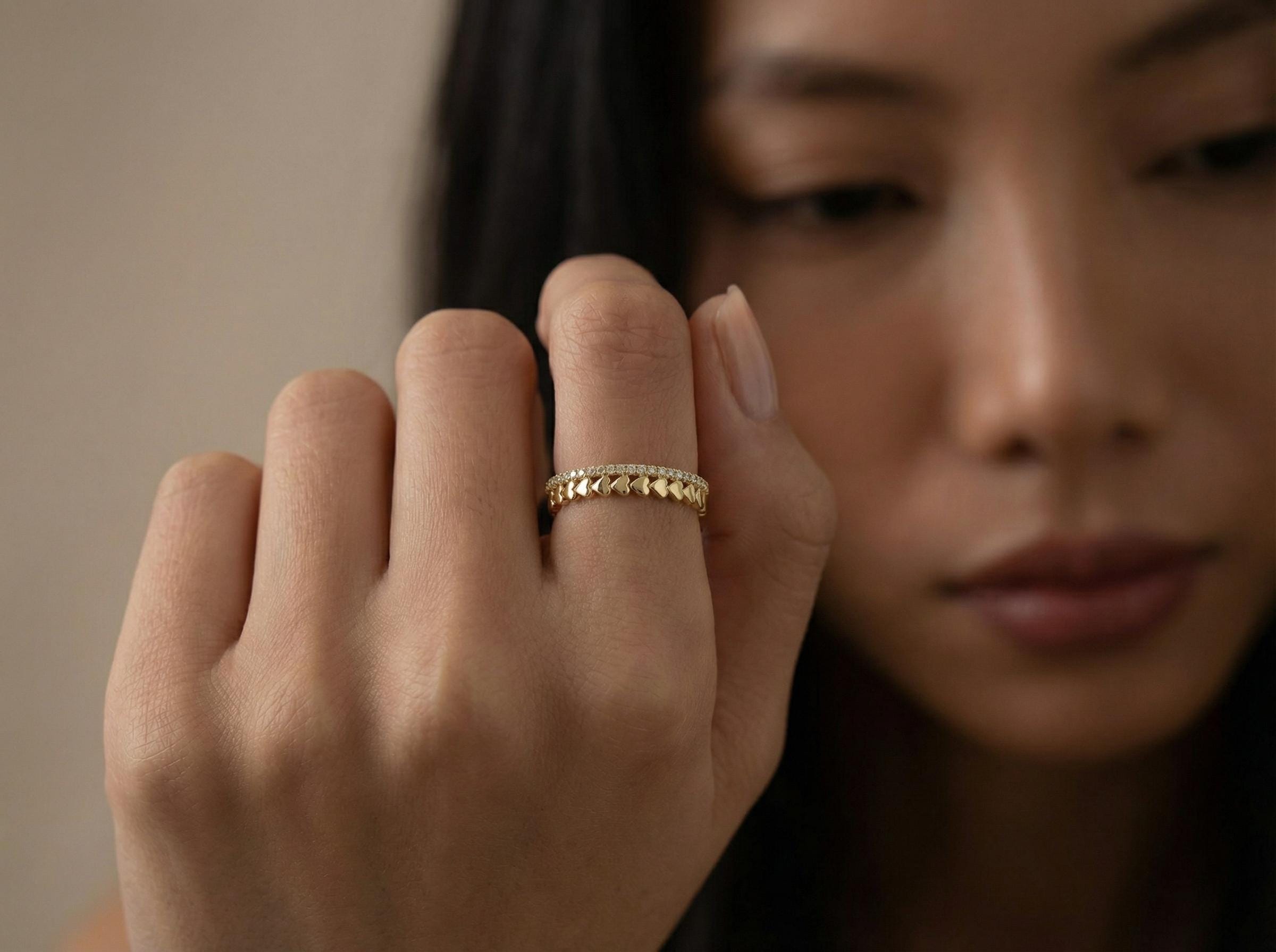 14K Gold Diamond Cut Stacking Rings Set, Baguette Chain Ring, Minimal Dainty Bands, Wave Ring, Thin Textured Gold Rings, Fine Jewelry