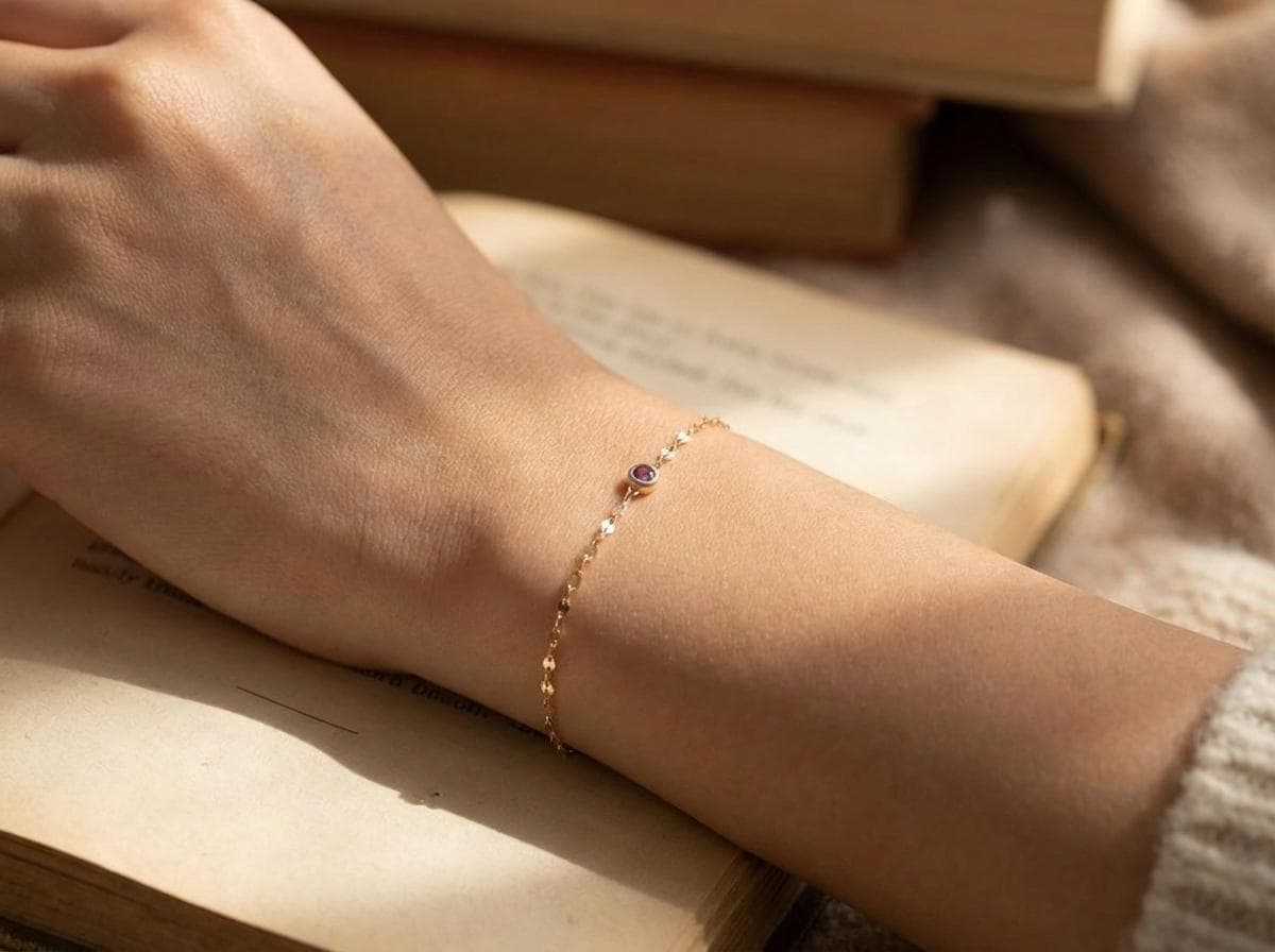 14K Gold February Birthstone Bracelet – Couples bracelet, Birthday gift