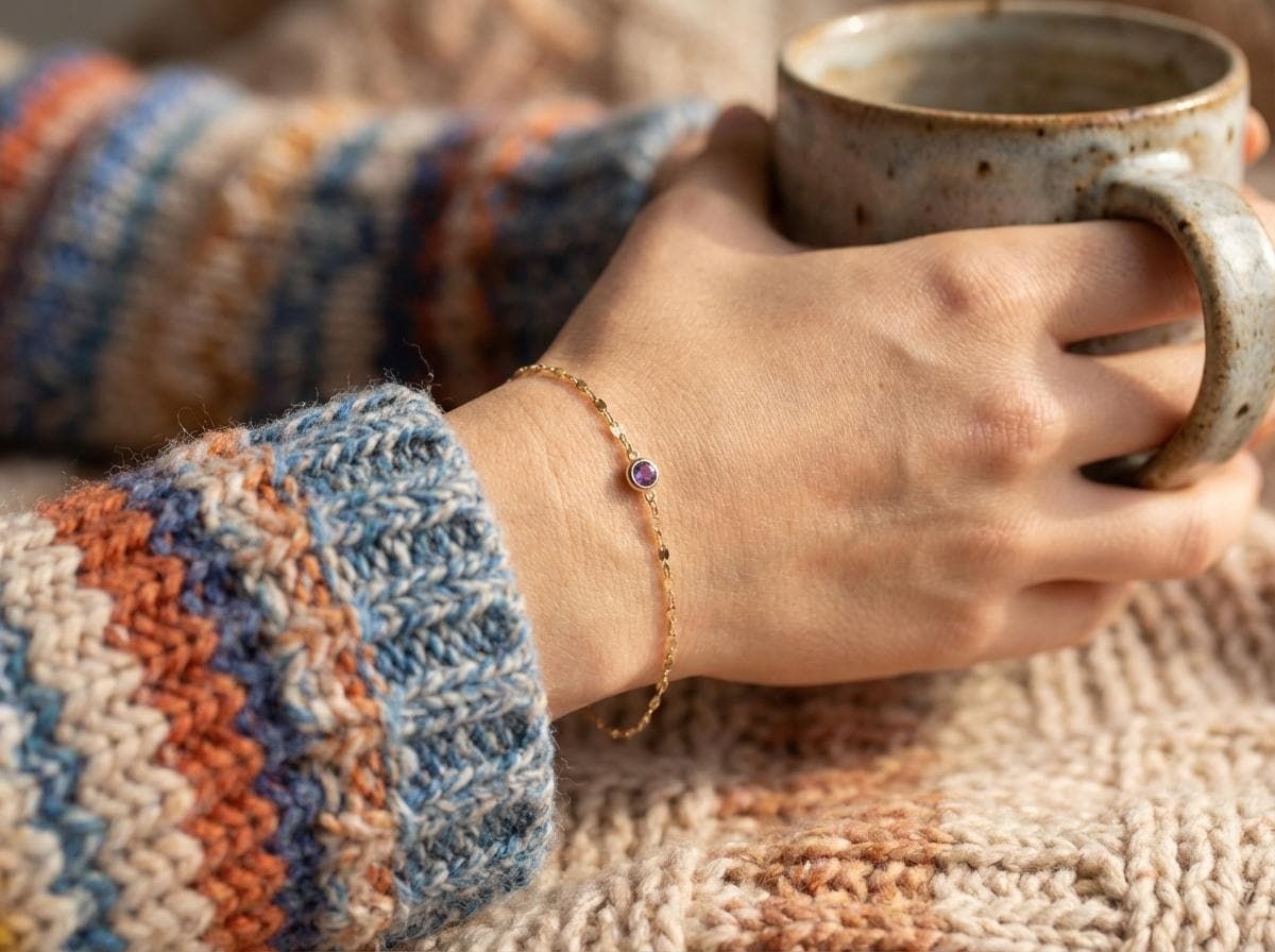 14K Gold February Birthstone Bracelet – Couples bracelet, Birthday gift