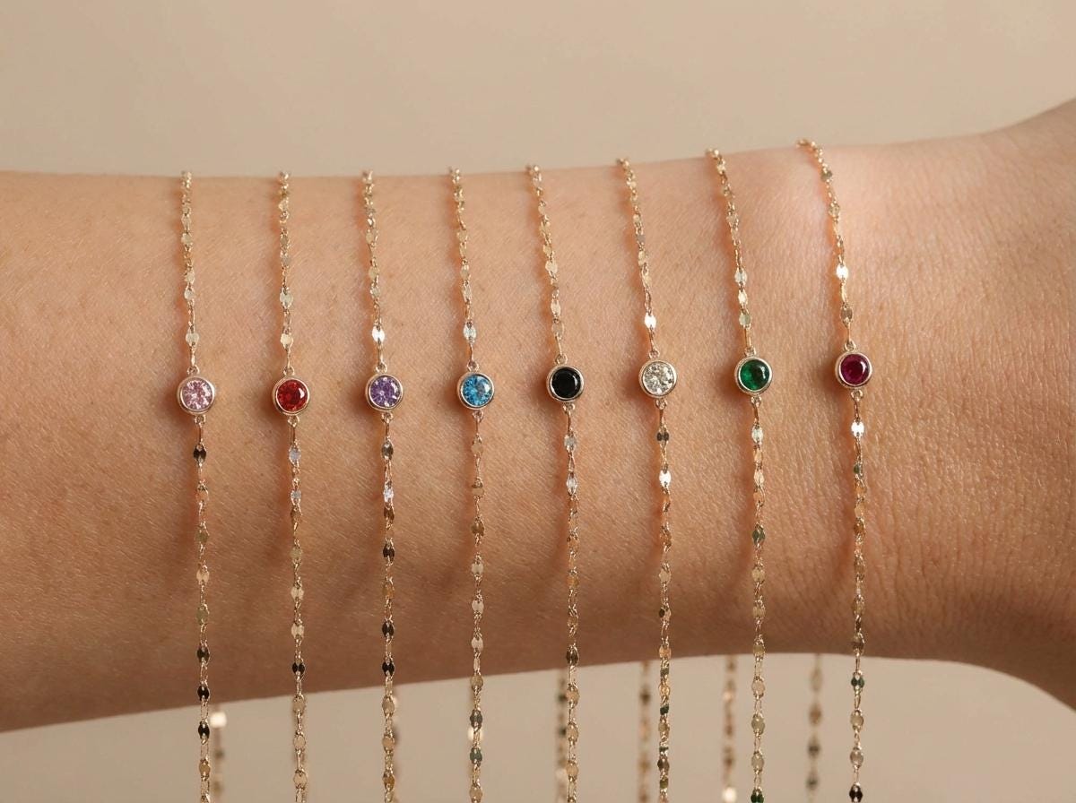 14K Gold February Birthstone Bracelet – Couples bracelet, Birthday gift