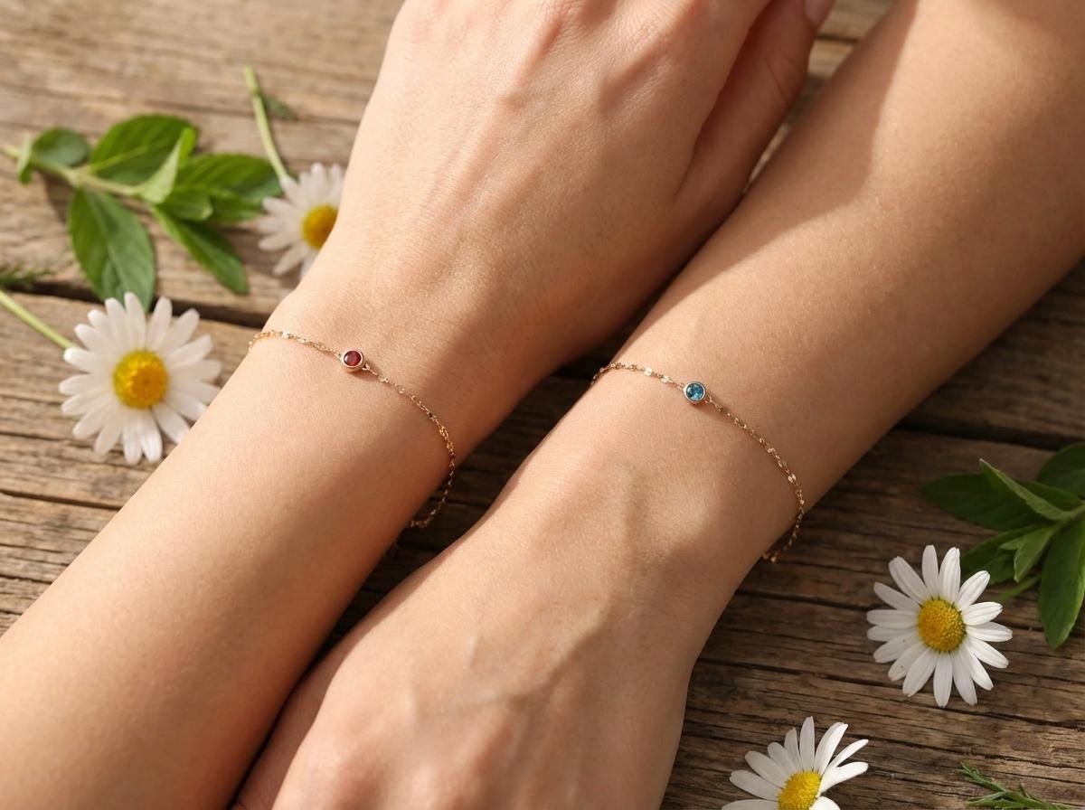 14K Gold January Custom Birthstone Bracelet – Twisted Chain Style