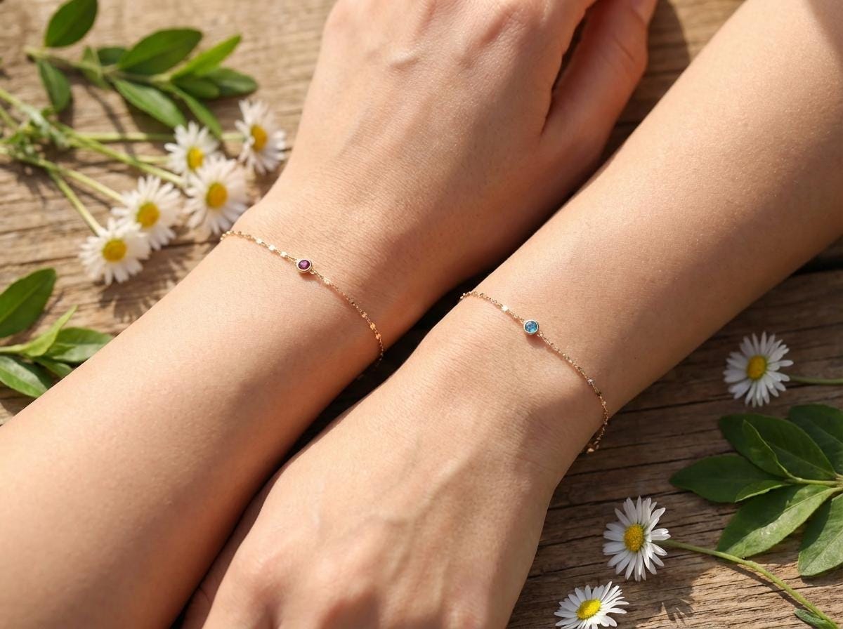 14K Gold January Custom Birthstone Bracelet – Twisted Chain Style