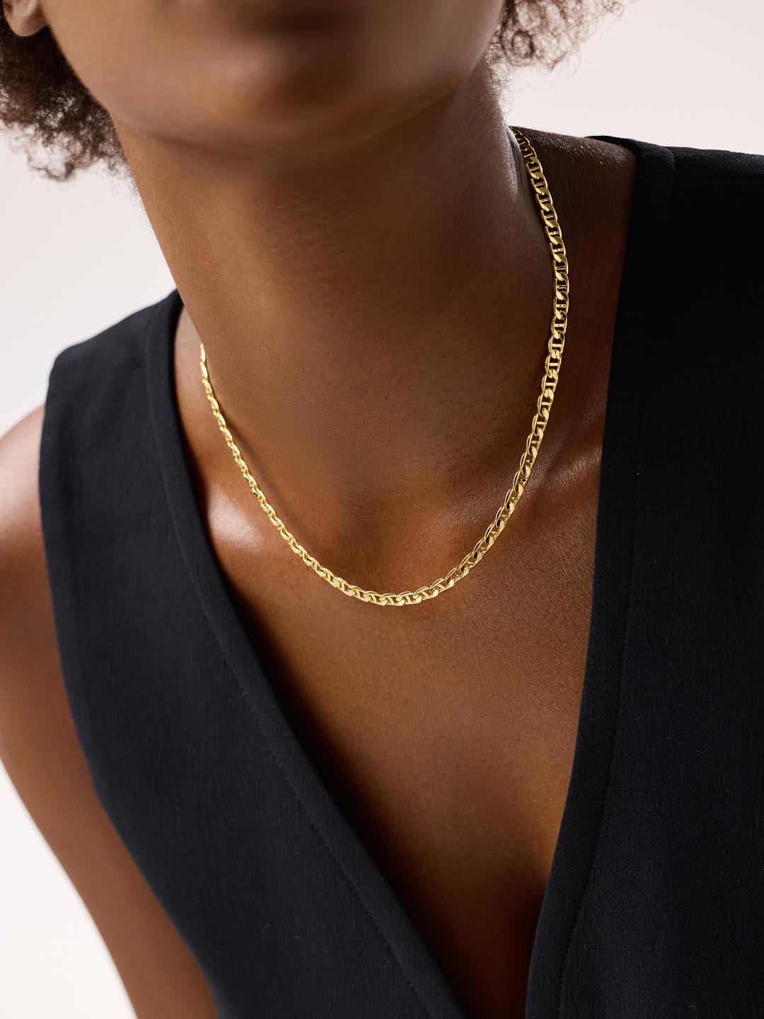14K Gold Mariner Link Chain Necklace: Handmade 5mm Gold Jewelry