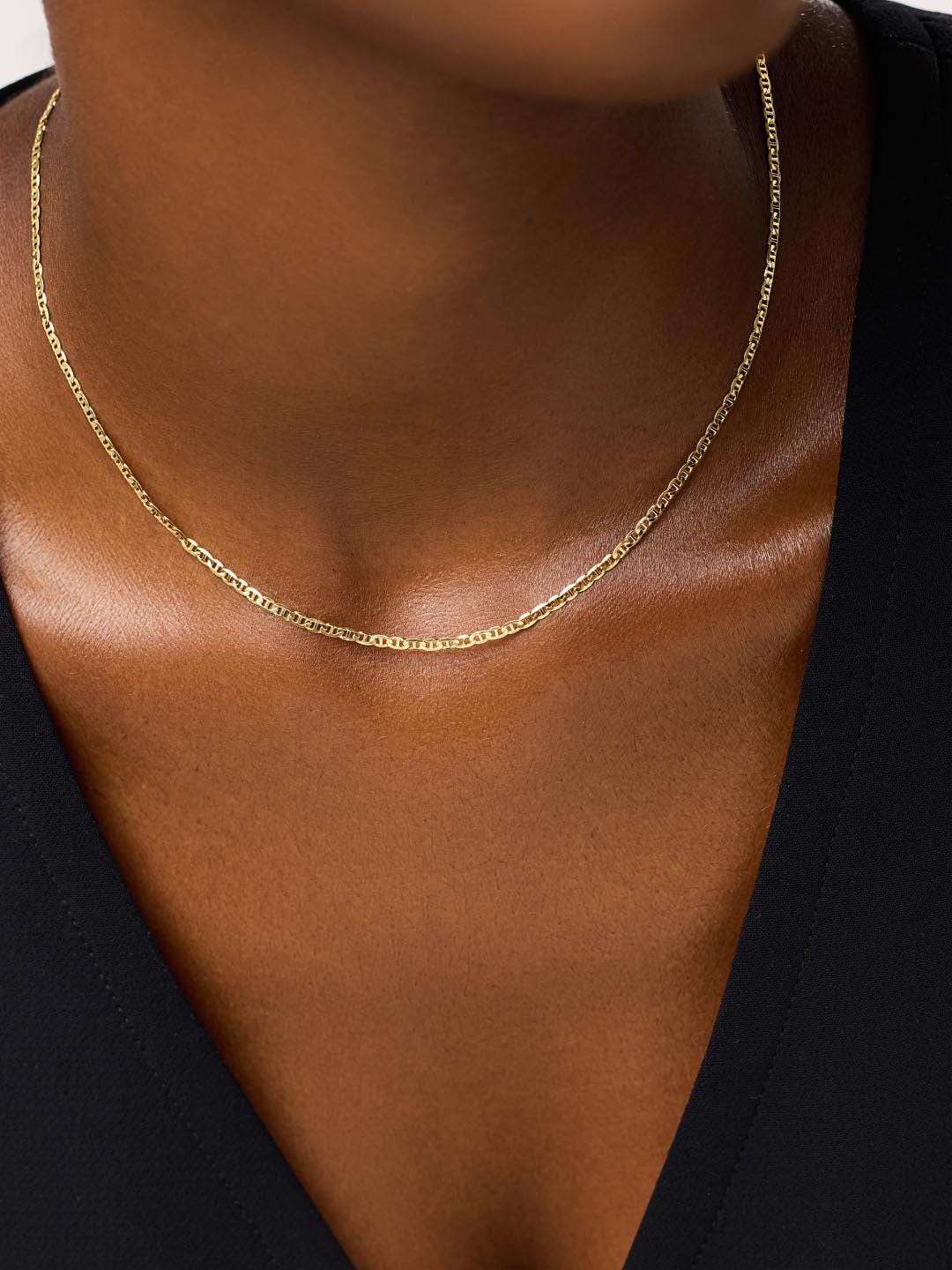 14K Gold Mariner Link Chain Necklace: Handmade 5mm Gold Jewelry