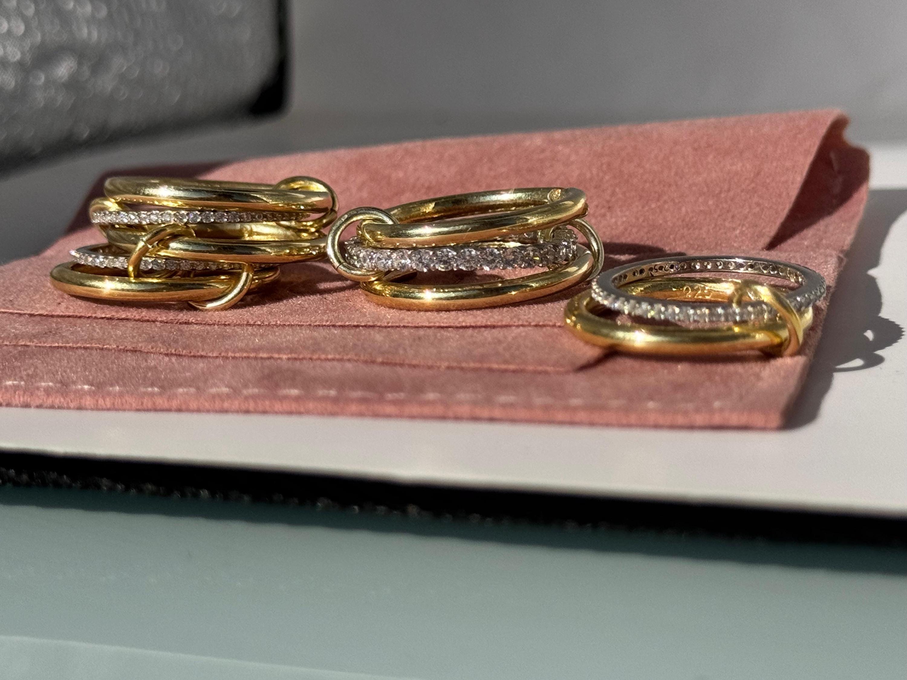 14K Gold Multi-Link Rings, Two-Tone Interlocking Stackable Ring Set, Chunky Statement Jewelry, Linked Gold Bands, Eternity Connector Rings