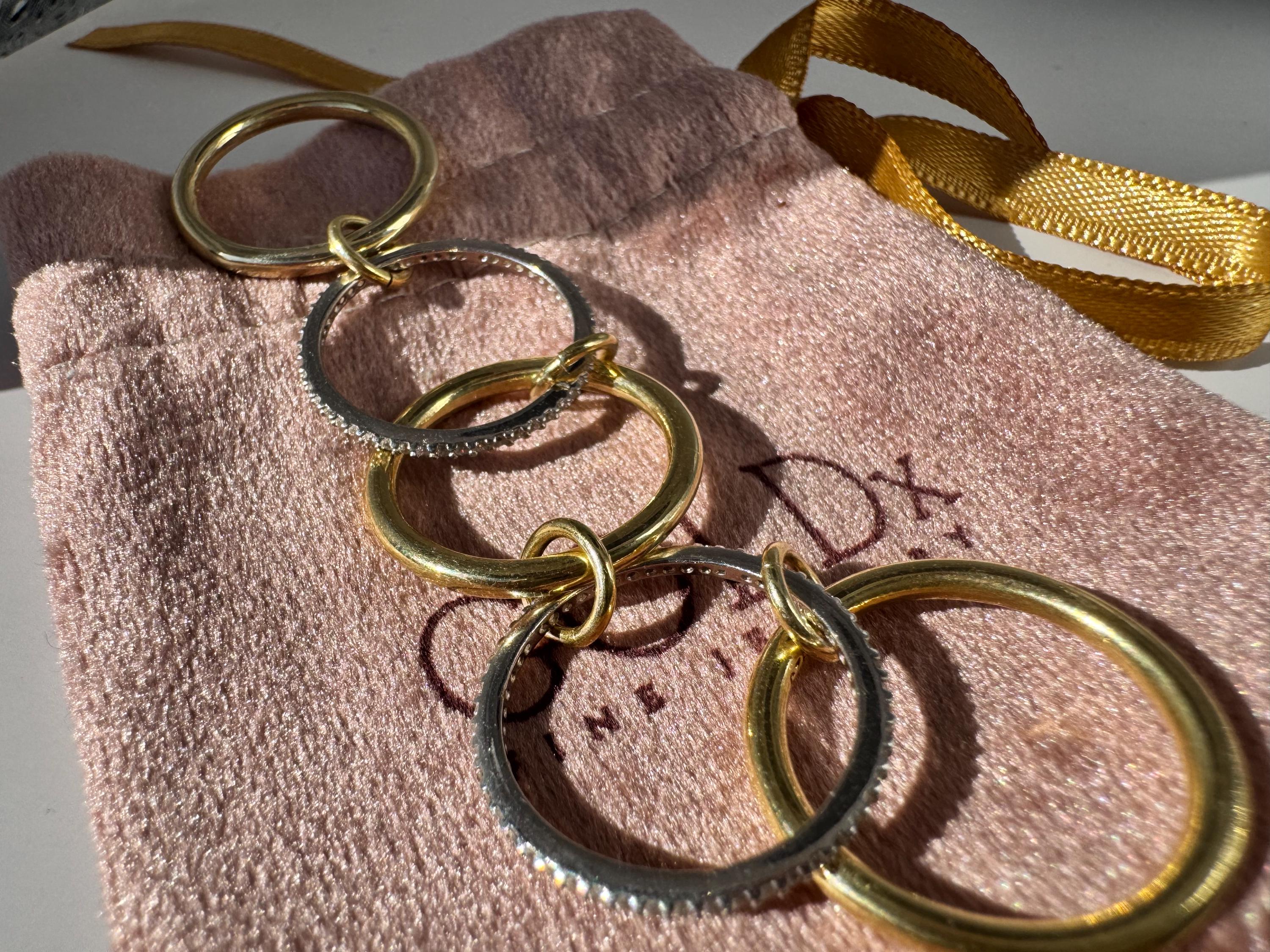 14K Gold Multi-Link Rings, Two-Tone Interlocking Stackable Ring Set, Chunky Statement Jewelry, Linked Gold Bands, Eternity Connector Rings