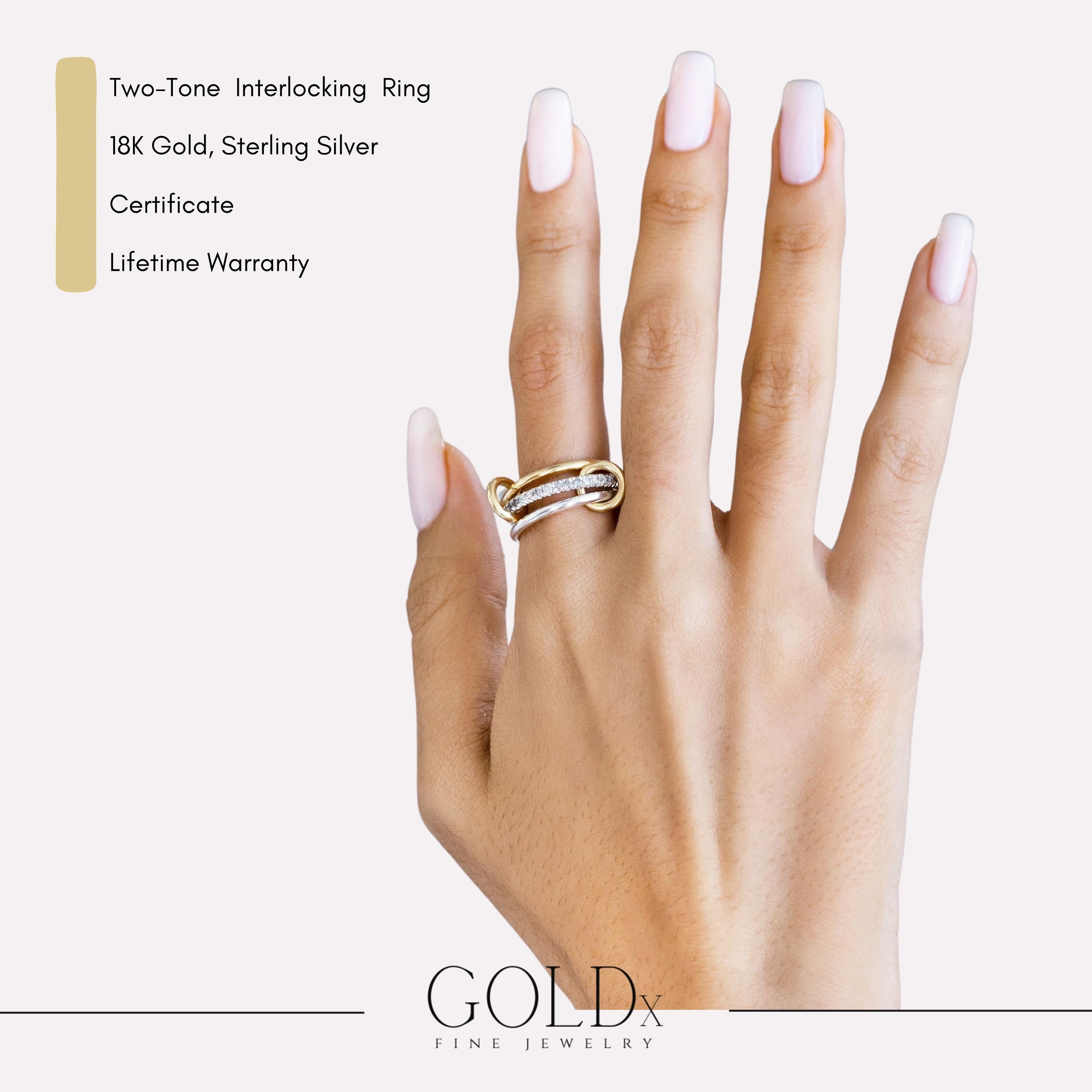 14K Gold Statement Ring, 18K Gold Multi Link Connected Ring, Gold Linked Ring Set, Statement Eternity Ring, Interlocking Silver Y2K Rings