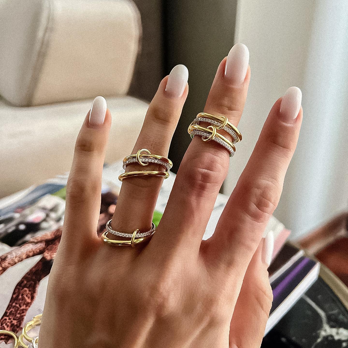 14K Gold Statement Ring, 18K Gold Multi Link Connected Ring, Gold Linked Ring Set, Statement Eternity Ring, Interlocking Silver Y2K Rings
