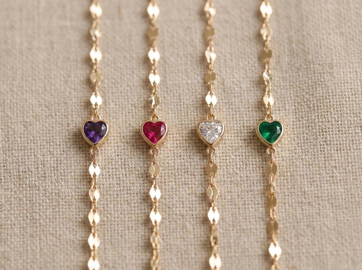 14K Solid Gold Birthstone Jewelry Gift – Personalized Bracelet for Birthday or Anniversary