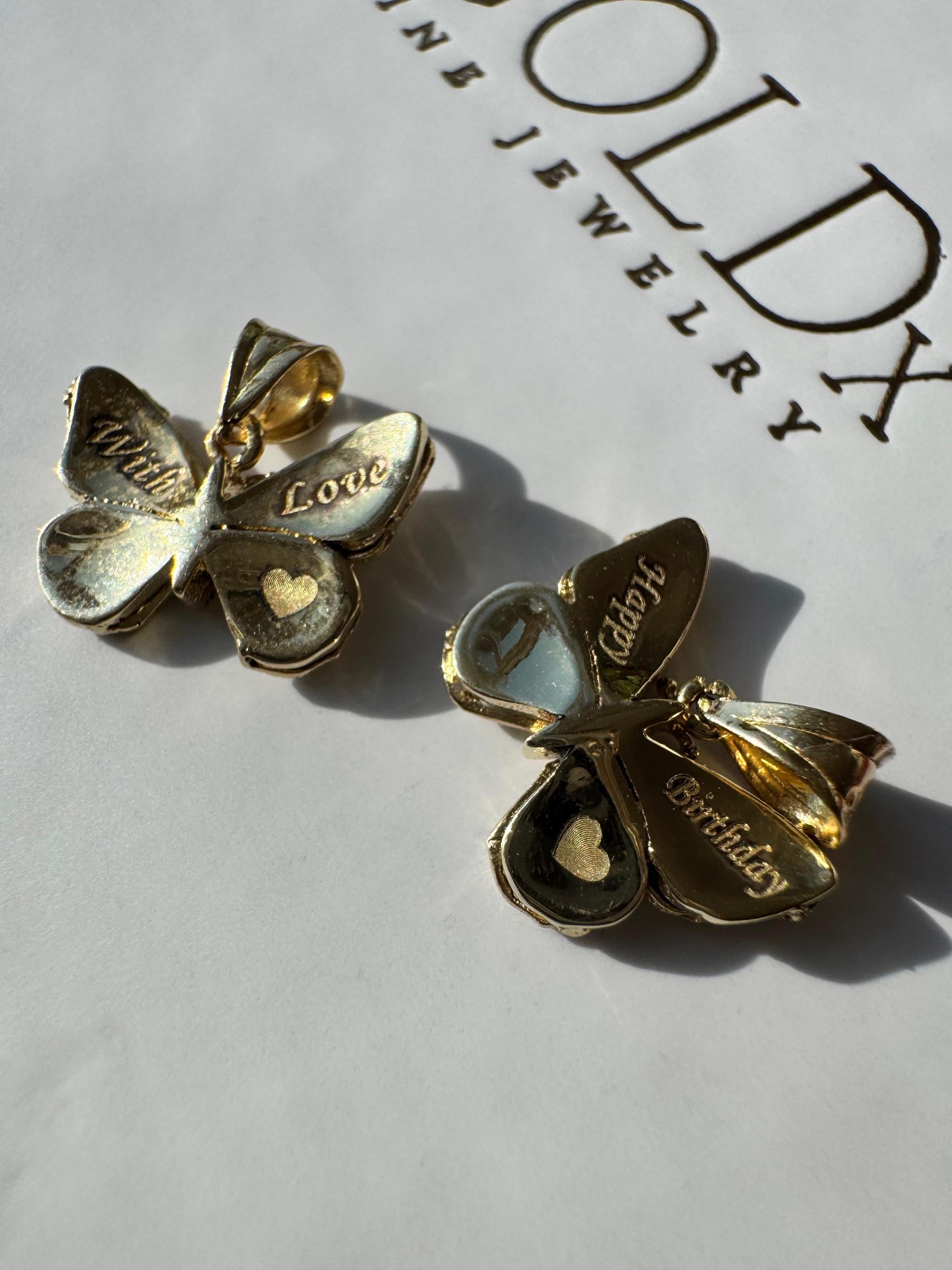 14K Solid Gold Butterfly Necklace: Blue Enamel Holiday Jewelry