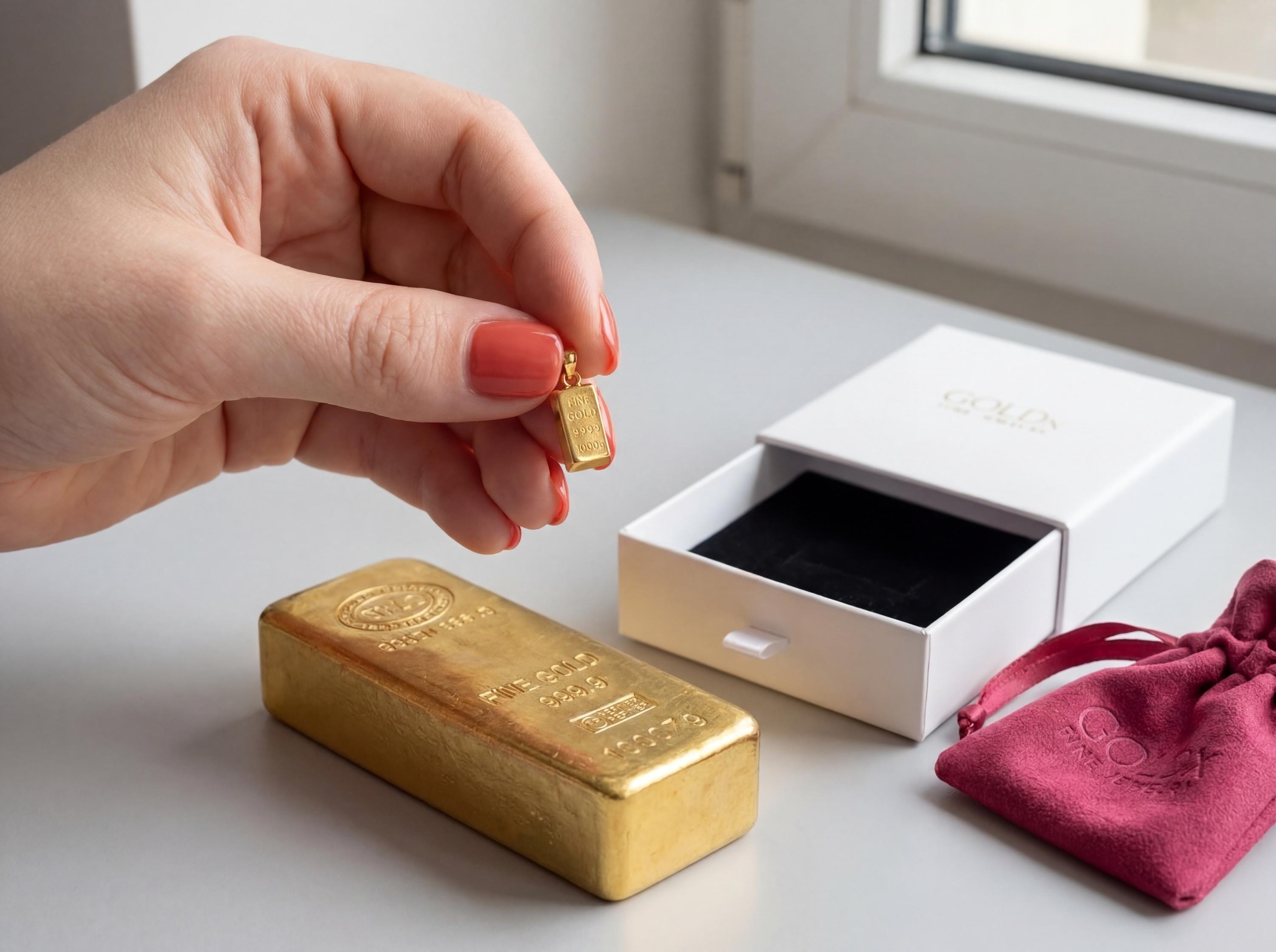 14K Solid Gold 3D Bullion Bar Necklace – Mini Gold Ingot Pendant on Gold Rope Chain, Wealth Symbol Jewelry