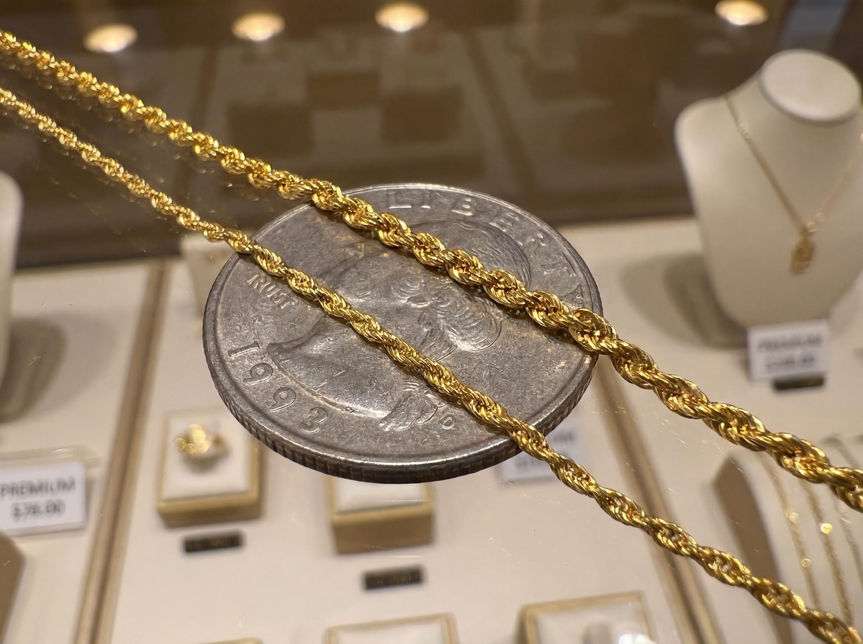 14K Solid Gold 3D Bullion Bar Necklace – Mini Gold Ingot Pendant on Gold Rope Chain, Wealth Symbol Jewelry