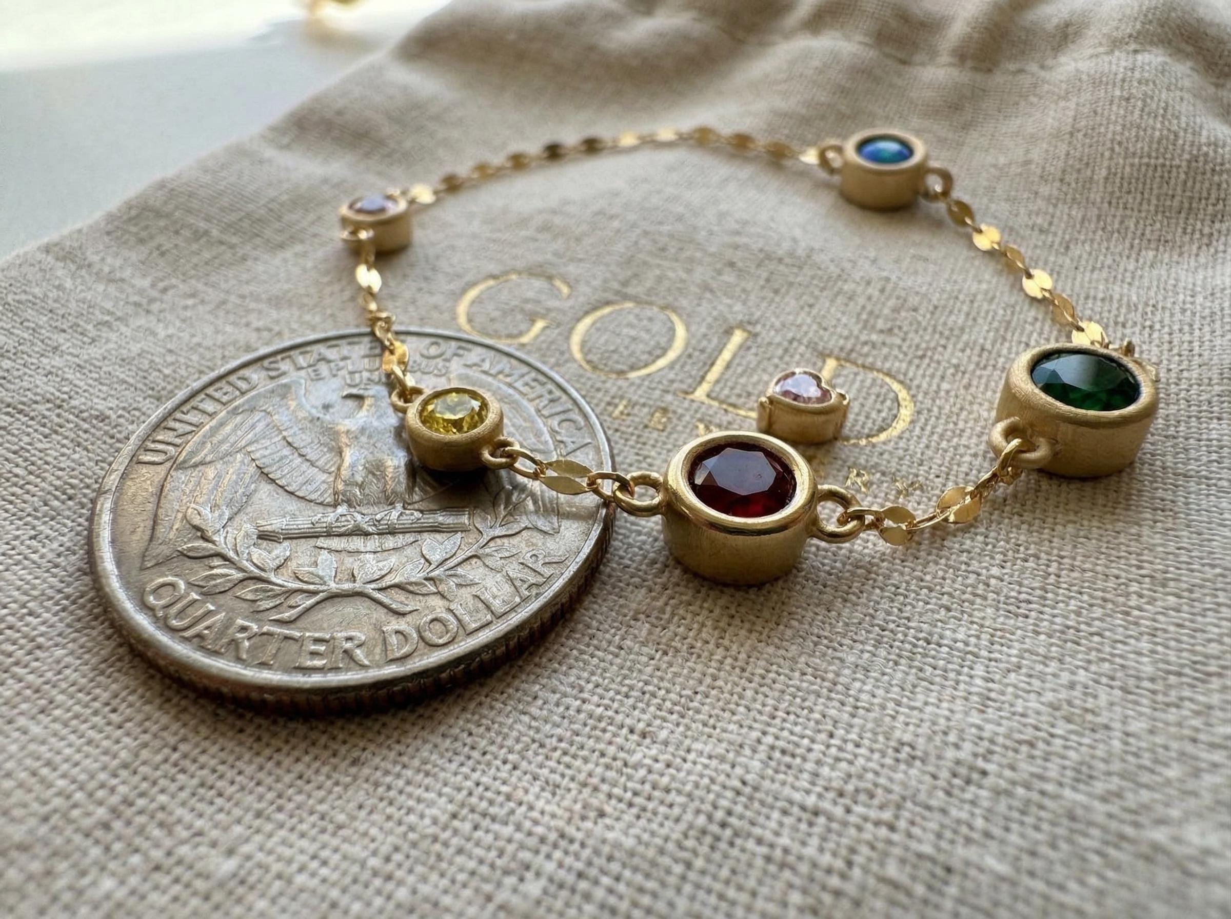 14K Solid Gold Family Birthstone Bracelet, Mom Birthstone Bracelet, Mother Child Bracelet, Personalized Birthstone Jewelry Gift