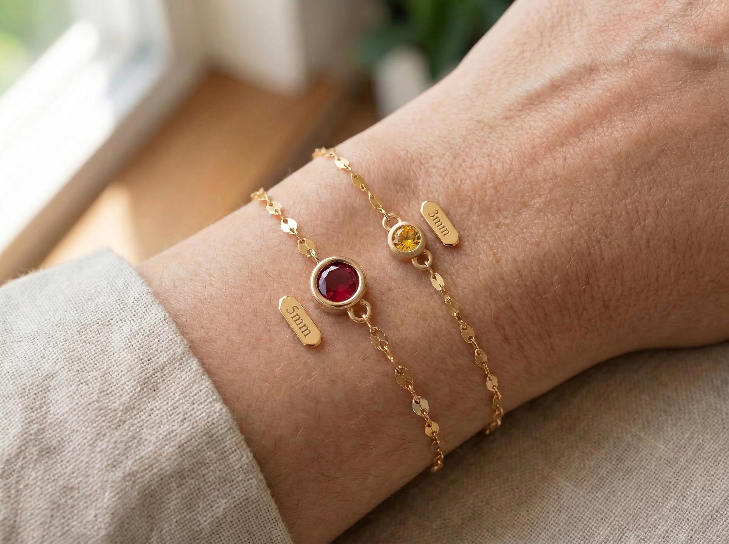 14K Solid Gold Family Birthstone Bracelet, Mom Birthstone Bracelet, Mother Child Bracelet, Personalized Birthstone Jewelry Gift