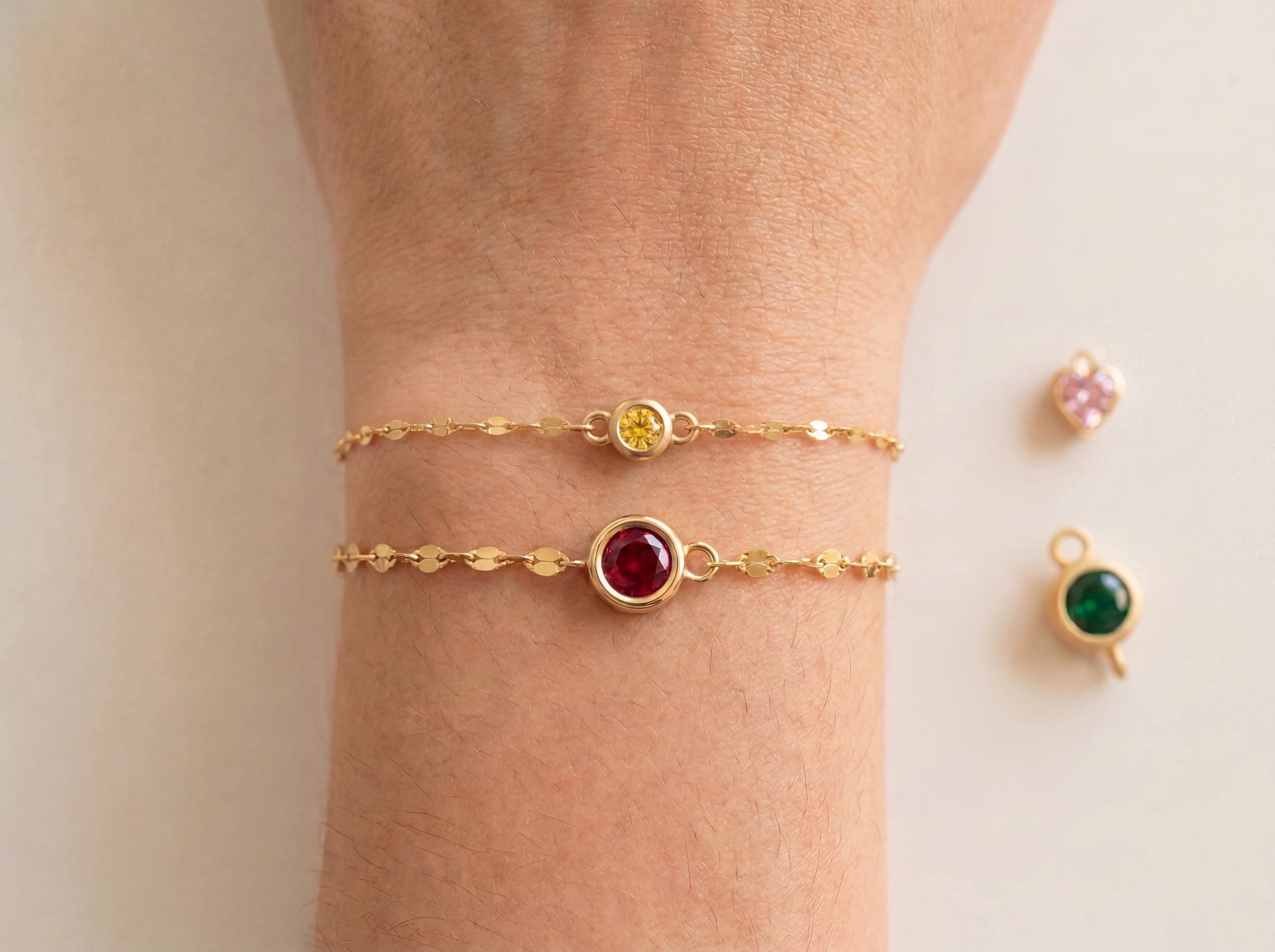 14K Solid Gold Family Birthstone Bracelet, Mom Birthstone Bracelet, Mother Child Bracelet, Personalized Birthstone Jewelry Gift