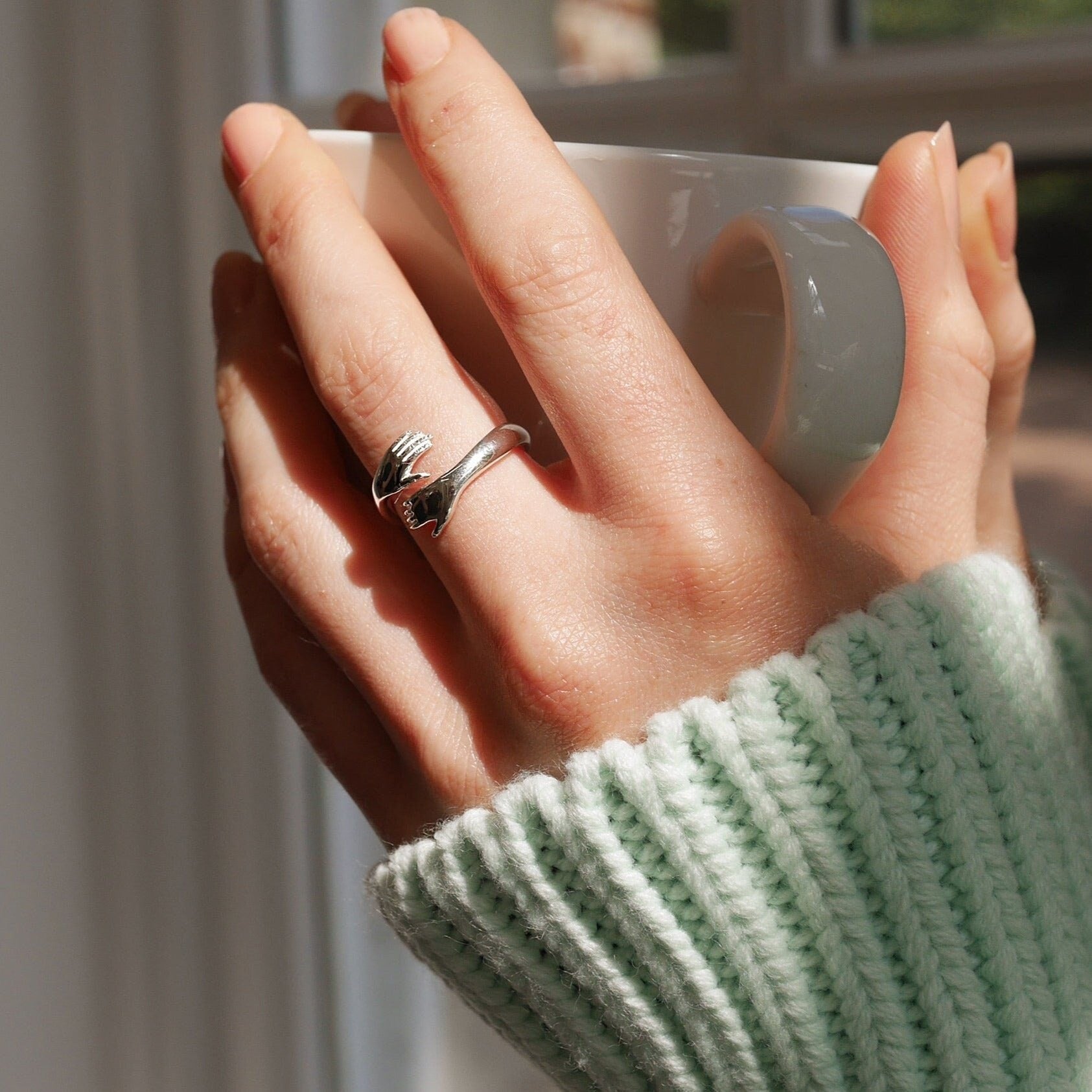 14K Solid Gold Hug Ring: Adjustable Friendship Jewelry